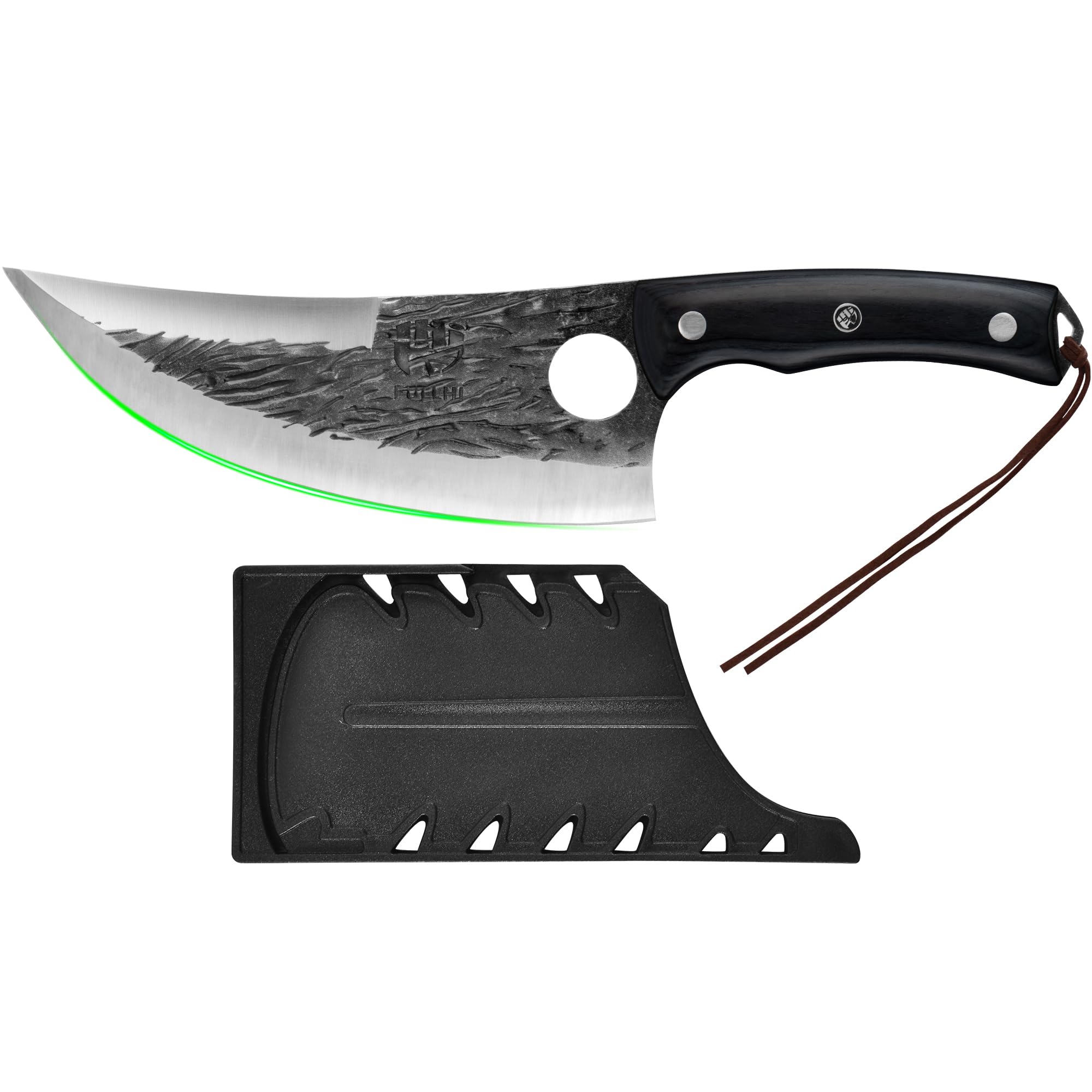 FULLHI Cuchillo de carnicero con funda, cuchillo de chef Tang serbio, cuchillo para verduras con cuchilla de acero al carbono para