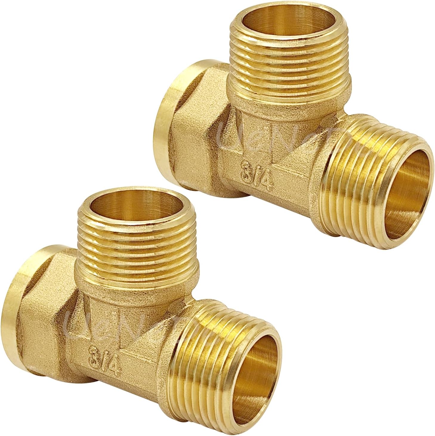 Uenede 2PCS Brass Tee Pipe Fitting 3/4" NPT Female x 3/4" NPT Female x 3/4" NPT Female for Water/Oil/Gas