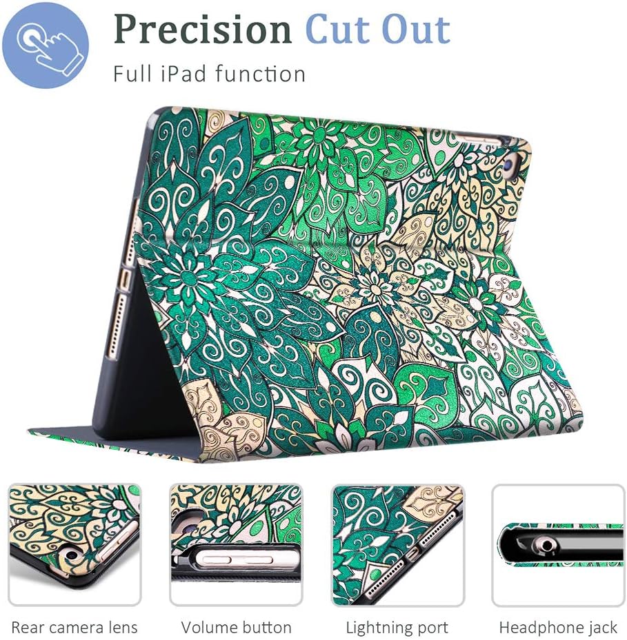 6th Generation iPad Case Fit 2018/2017 / iPad Air 2 / iPad Air, HBorna Adjustable Stand Folio Cover with Auto Sleep/Wake Function, 9.7 inch Case for Apple iPad 6th 5th Air, Mandala