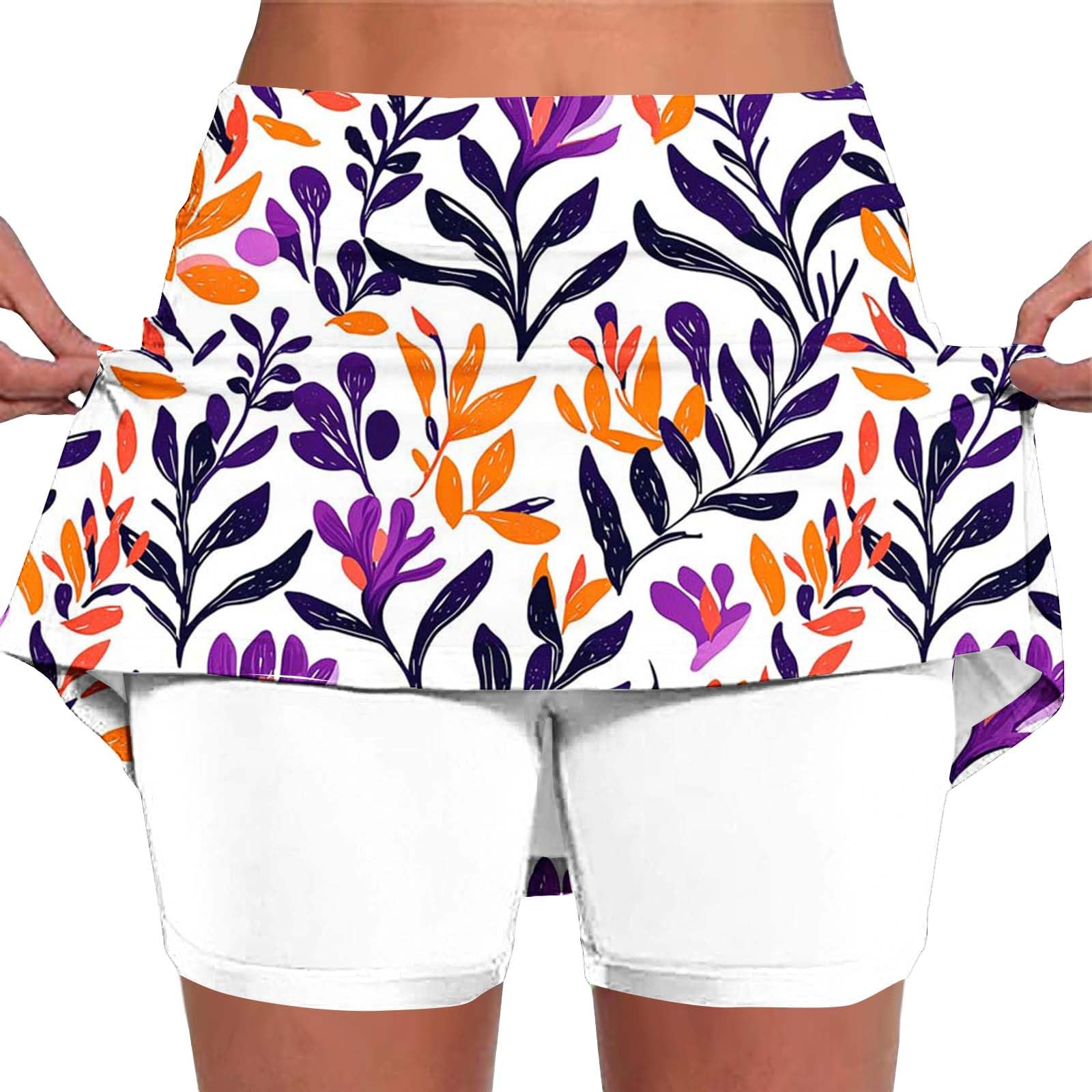 Skorts for Women Plus Size Tummy Control Legging with Skirts Casual High Waist Mini Skirts Athletic Tennis Short — view 28