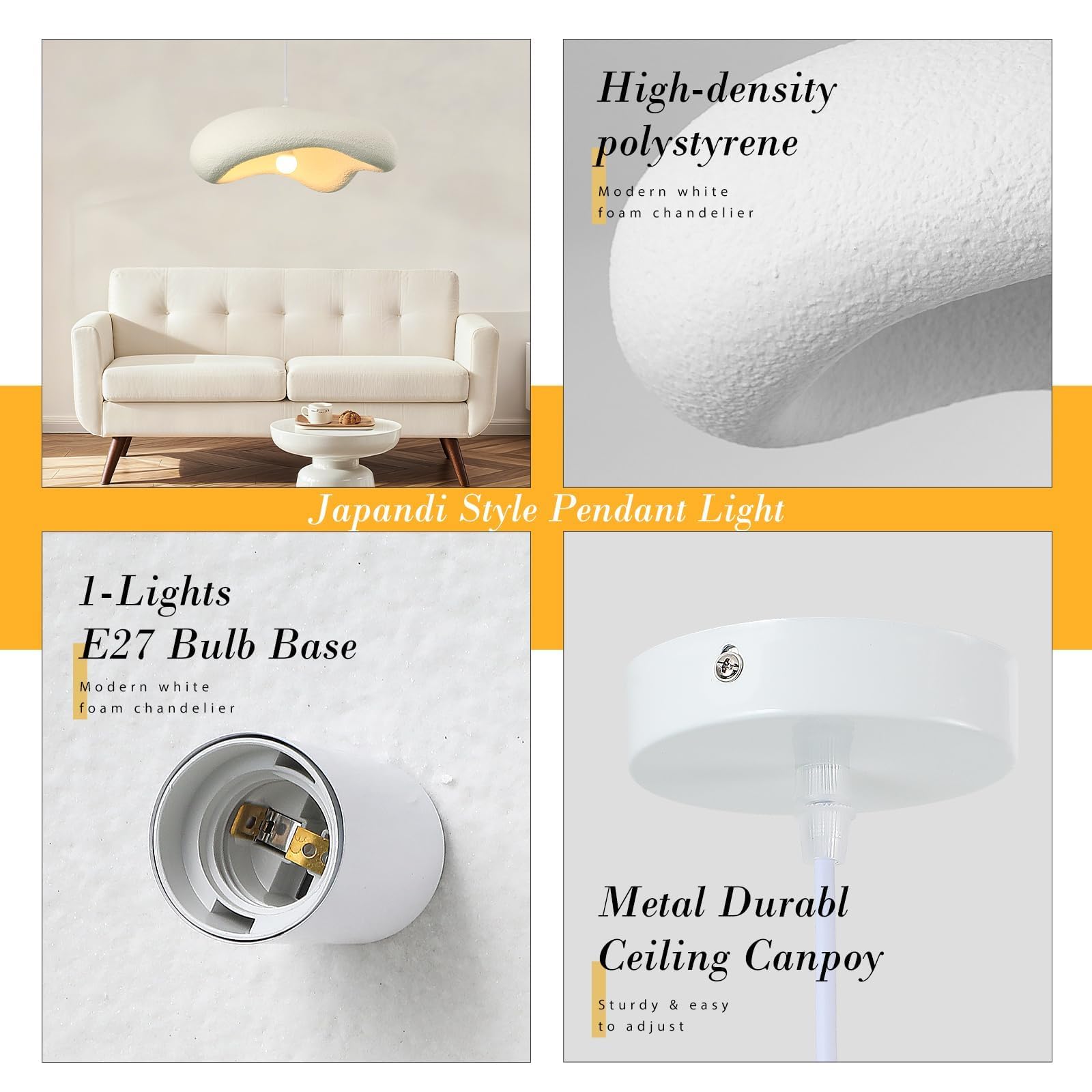 Lampadario A Sospensione Wabi-Sabi,Moderno Lampadario Camera Da Letto Paralume Bianco,Nordico Lampada A Sospensione Come Nuvole Irregolari,Lampadari Soggiorno,Cucina,Corridoio,E27 50CM