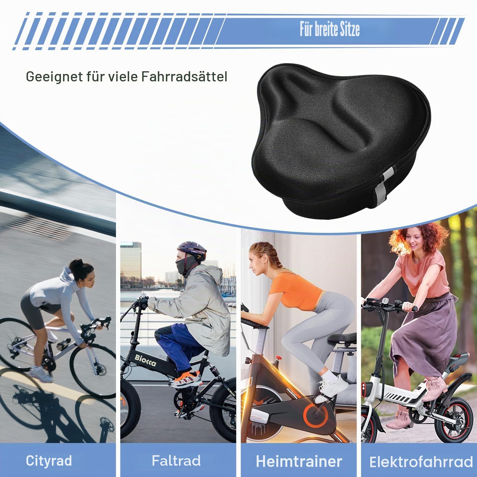ROADNADO Breiter Fahrradsitzkissenbezug, weich, gepolstert, für Herren und Damen, Fahrradsattelbezug, bequeme Heimtrainer-Sattelkissen für Peloton, Spin, Elektro, Citybike