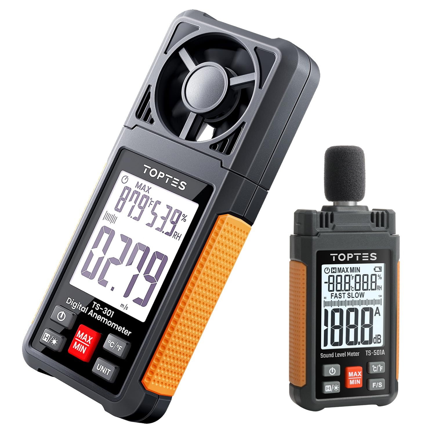 TS-301 Anemometer and TS-501A Decibel Meter -an Great Environmental Monitoring Kit for Measuring Noise Levels and Wind Speed Home and Outdoors