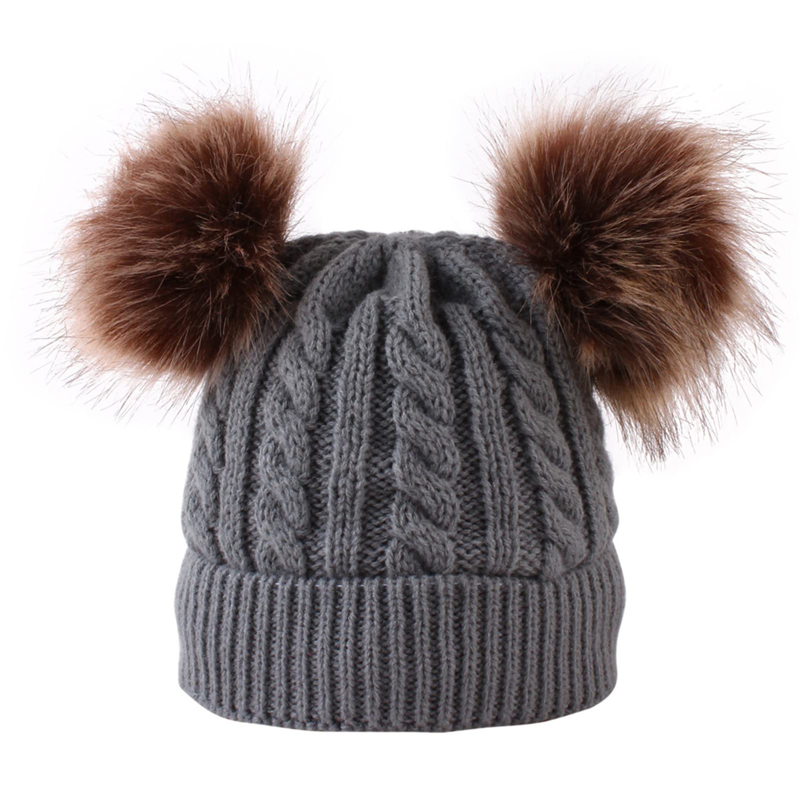 Gorro Cálido de Invierno de Algodón Teñido para Niños Y Niñas, Gorro de Punto para Niños, Gorro de Invierno para Niños Pequeños, Orejeras para Niños/Gray/One Size