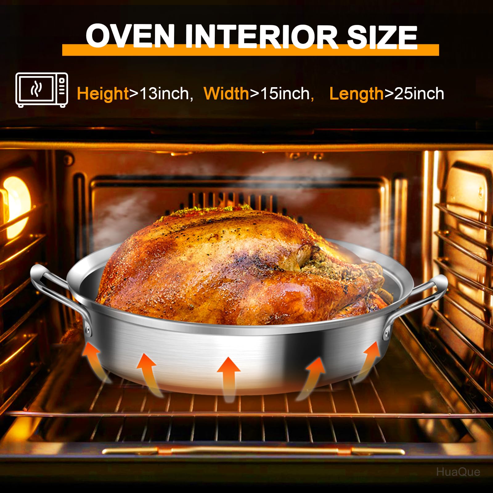 Sartén grande para asar con estante y tapa, regalos para mamá, mujeres, esposa, asador ovalado grande de acero inoxidable, utensilios de cocina antiadherentes para pollo con pavo, 21 pulgadas 5