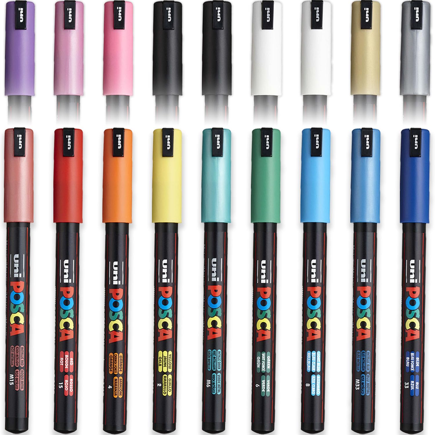Posca Pennarello permanente a base d'acqua, versatile, punta da 0,7 mm, ultra fine, confezione regalo in plastica con 18 penne con extra nero e bianco