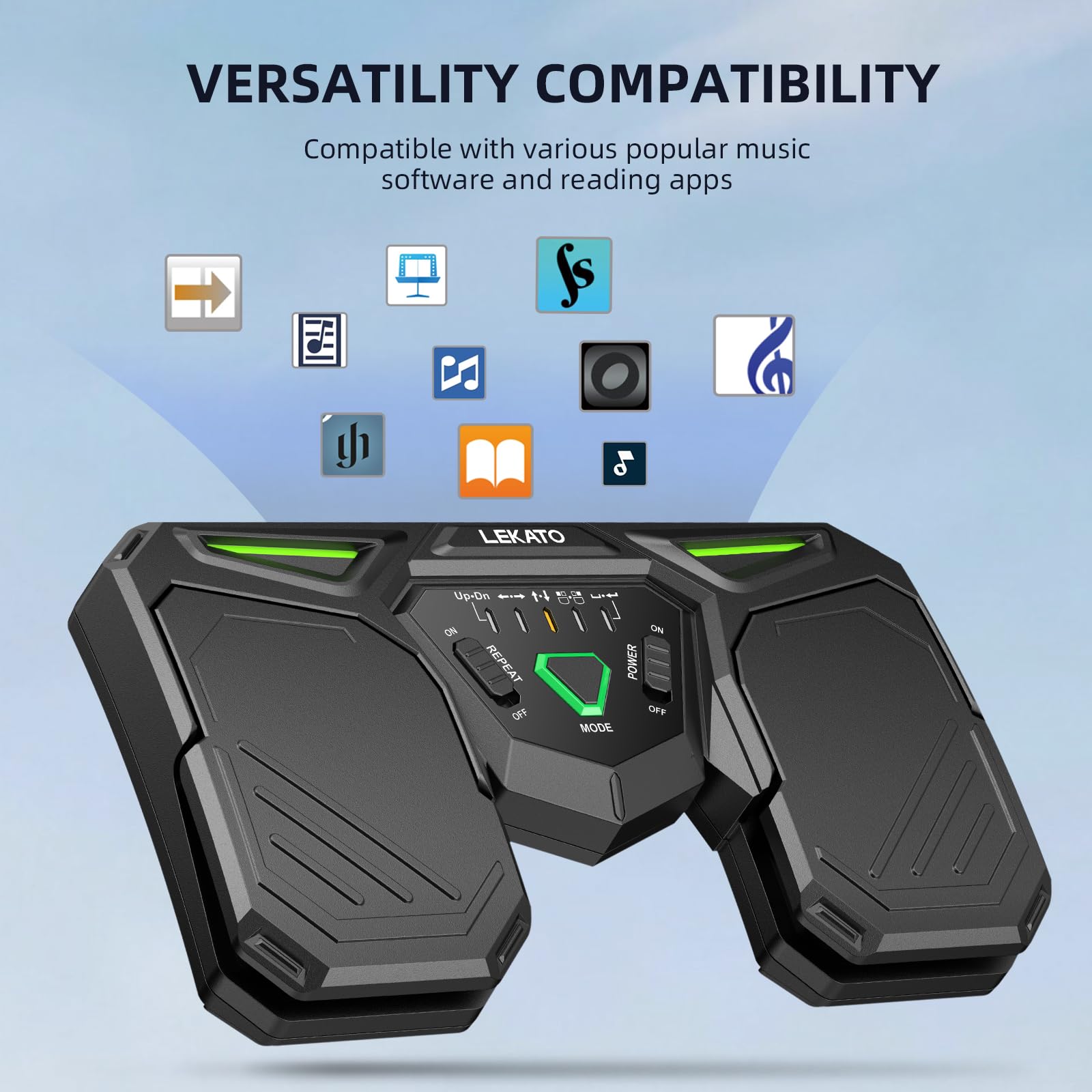 LEKATO Pedale Bluetooth per girare pagine, ricaricabile, wireless, con 40 ore di autonomia, doppio pedale antiscivolo e silenzioso per girare pagine, con indicatore della batteria, per tablet, Pad