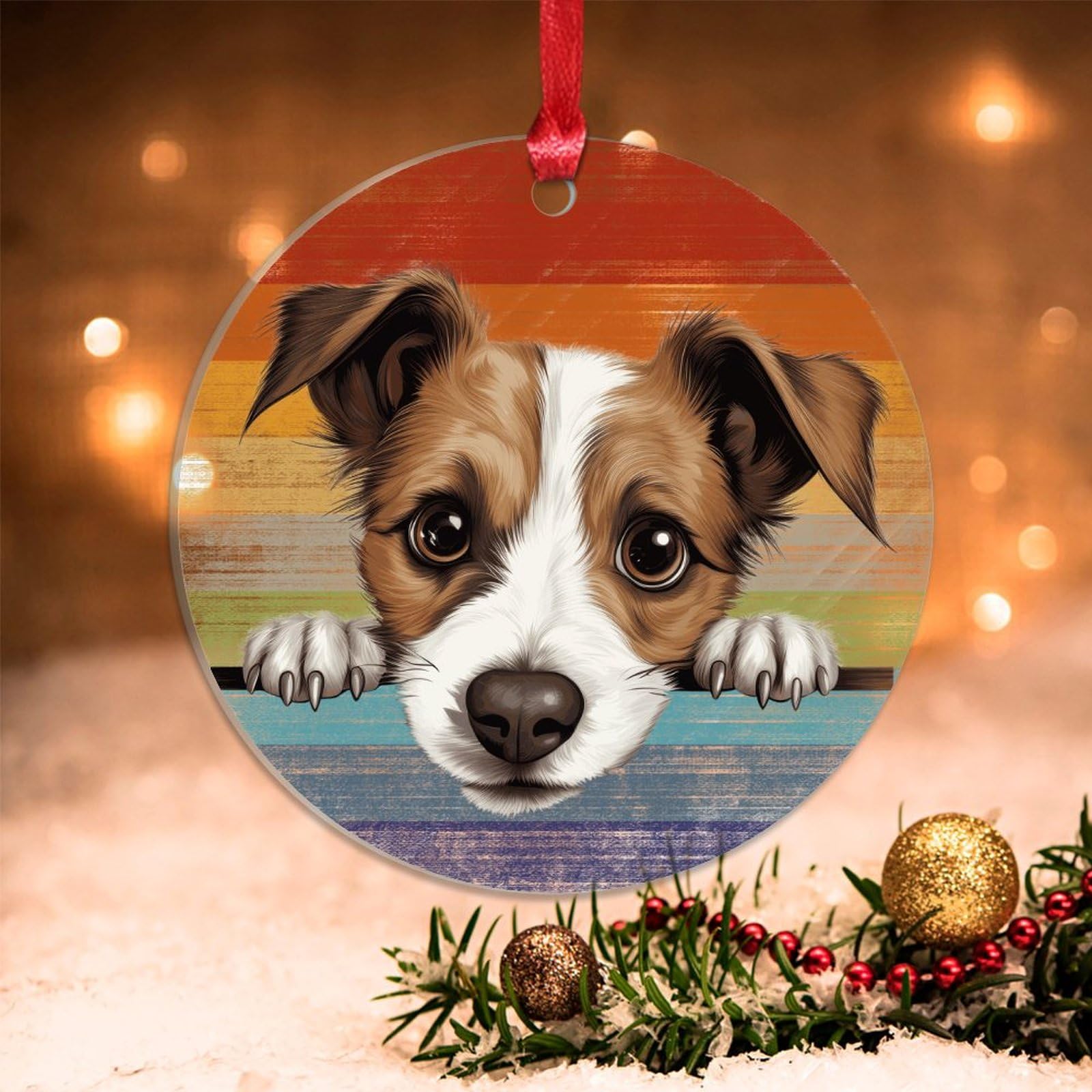 Swavecat Jack Russell Terrier Rainbow Dog Xmas Tree Decorations - Cute Funny Peeking Dog Puppy Lgbtq Gay Pride Acrylic Ornaments