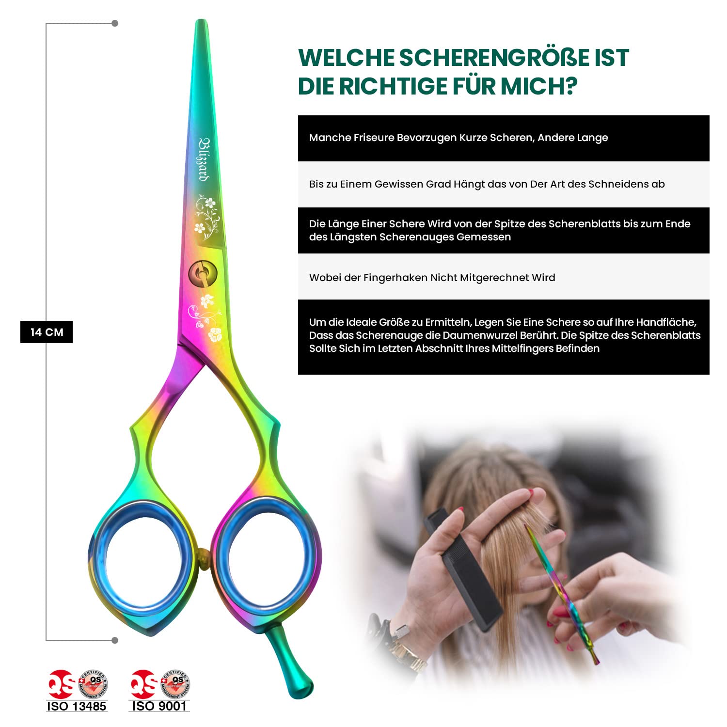 Titan Rainbow Haarschere – 14 Cm, Professionell, Aus Japanischem Stahl, Mit Abnehmbarer Fingerablage
