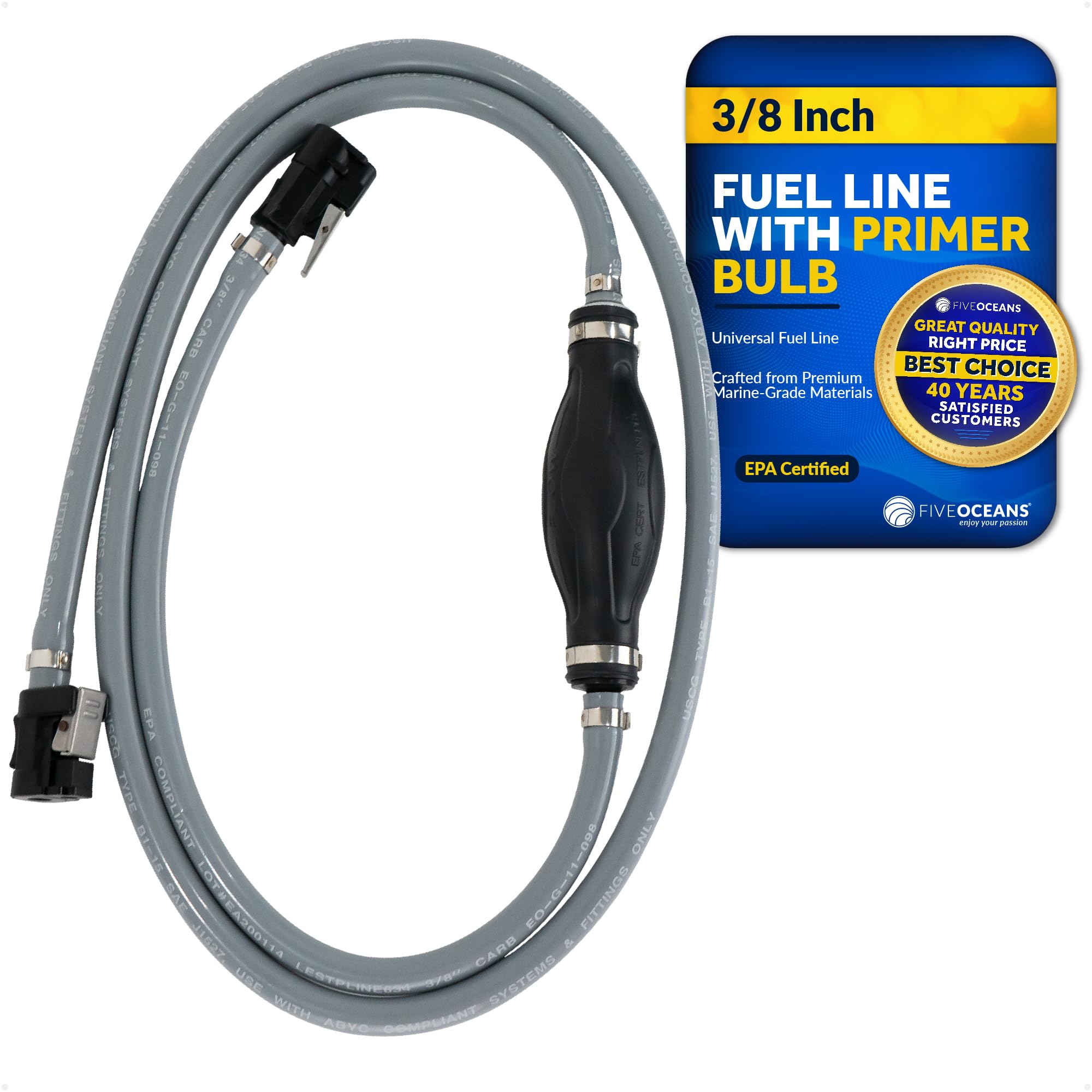 Five Oceans EPA Fuel Line Kit for All Mercury Engine Connection Mercury Fuel Tank Connection 1998 and Up, 3/8" Hose FO-4282