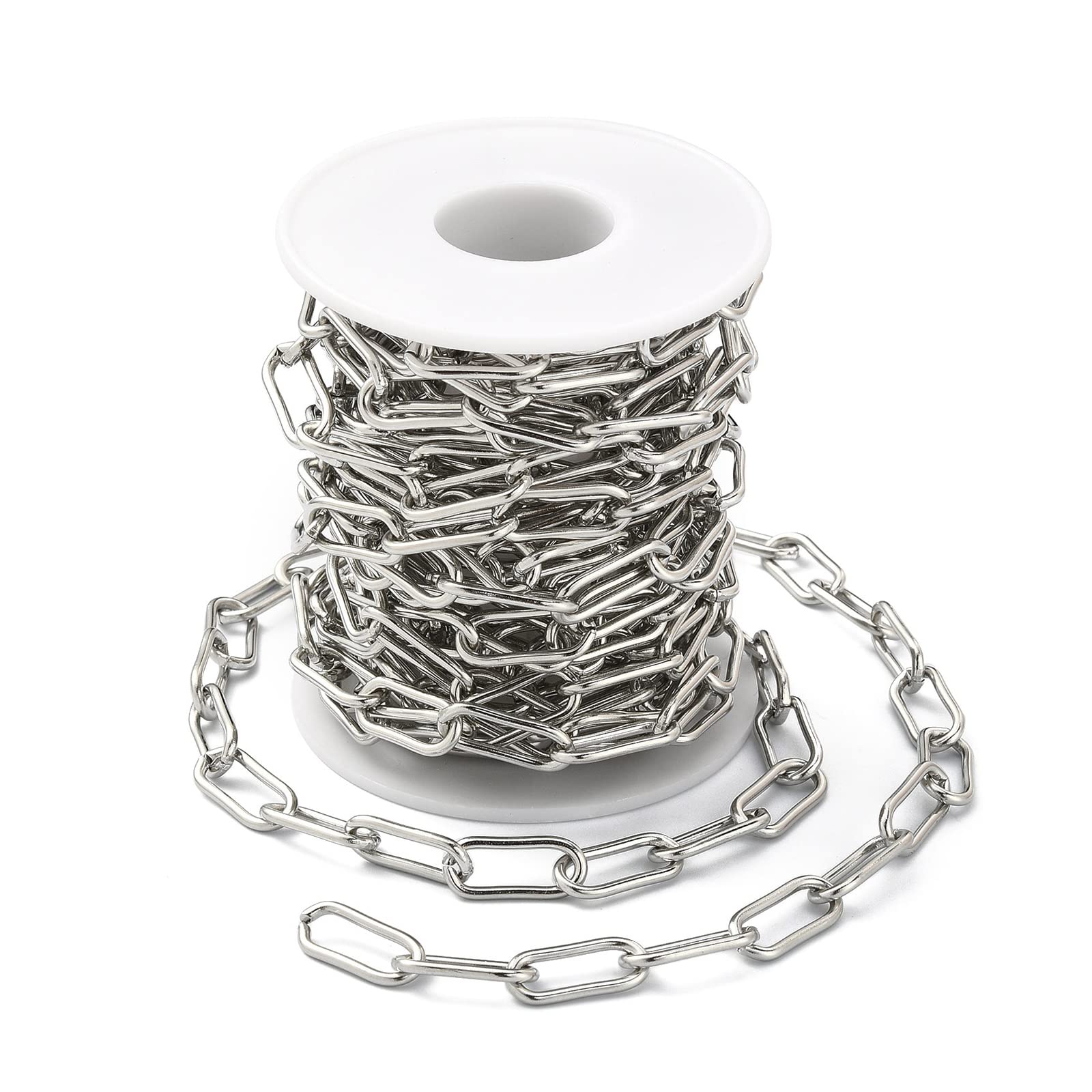 UR URLIFEHALL 16.4 Feet/5m 304 Stainless Steel Cable Chains with Spool Soldered Long Oval Chain for Necklace Jewellery Belt Jeans Making