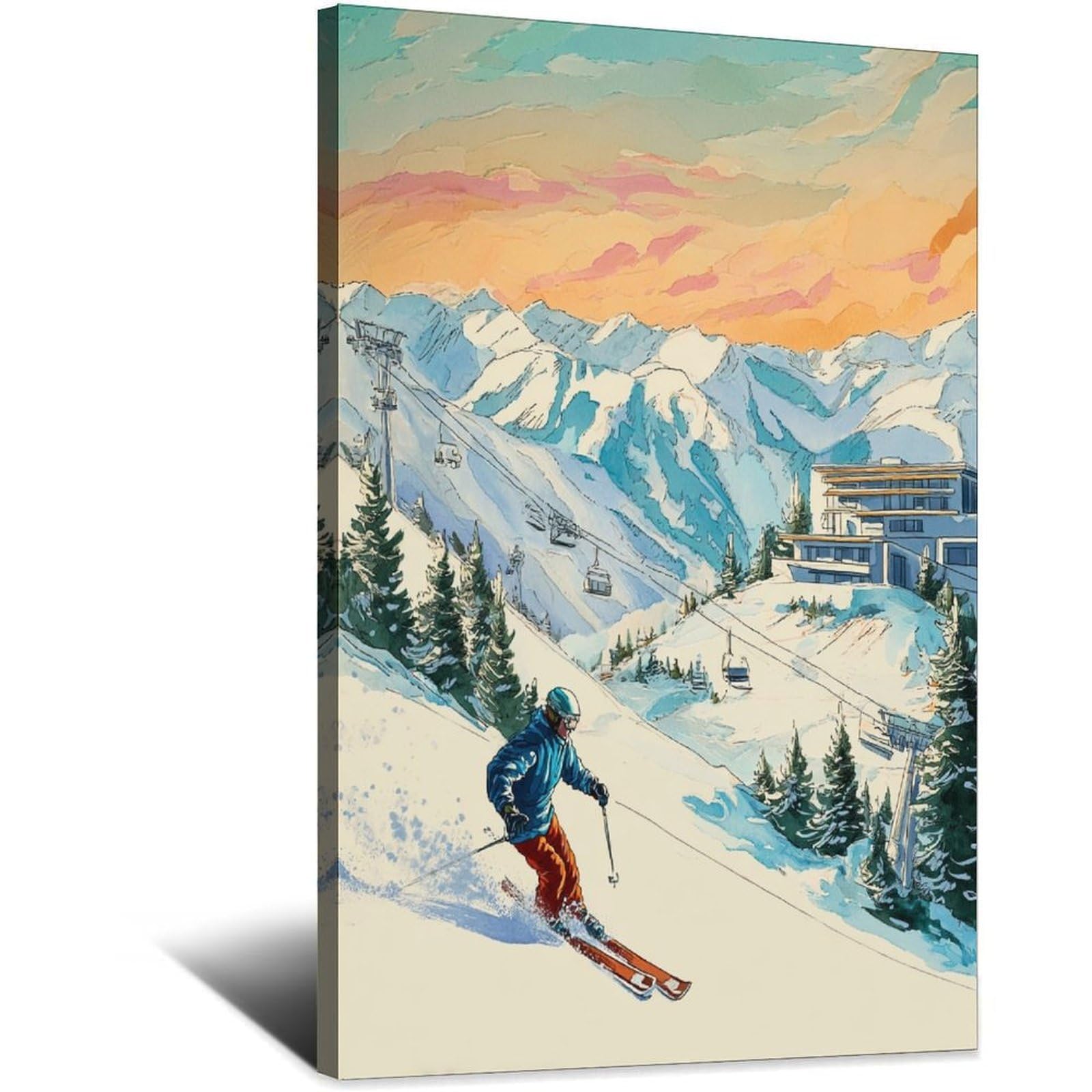 Sölden Austria Ski Posters 24x36inch(60x90cm) Vintage Watercolor Canvas Art