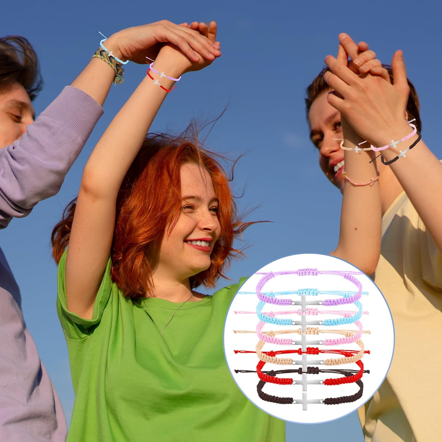 Christian Valentines Day Gift Cross Faith Bracelets Bulk, 6 Pcs Jesus Religious Braided Clay Beaded Bracelets, Elastic Adjustable Bracelet Jewelry Gift for Easter,Christmas,Baptism,Back to School,VBS - Image 5