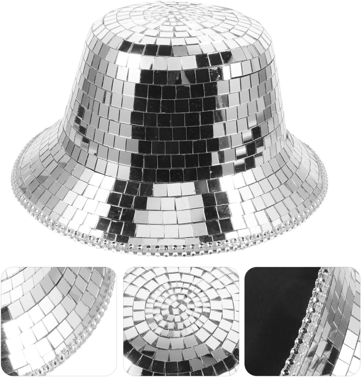 jojofuny Mirror Disco Bucket Hat for Women Reflective Cowgirl Hat for Festivals Parties Halloween Silver Embellished Accessory for Music Events and Nightclubs - Image 2