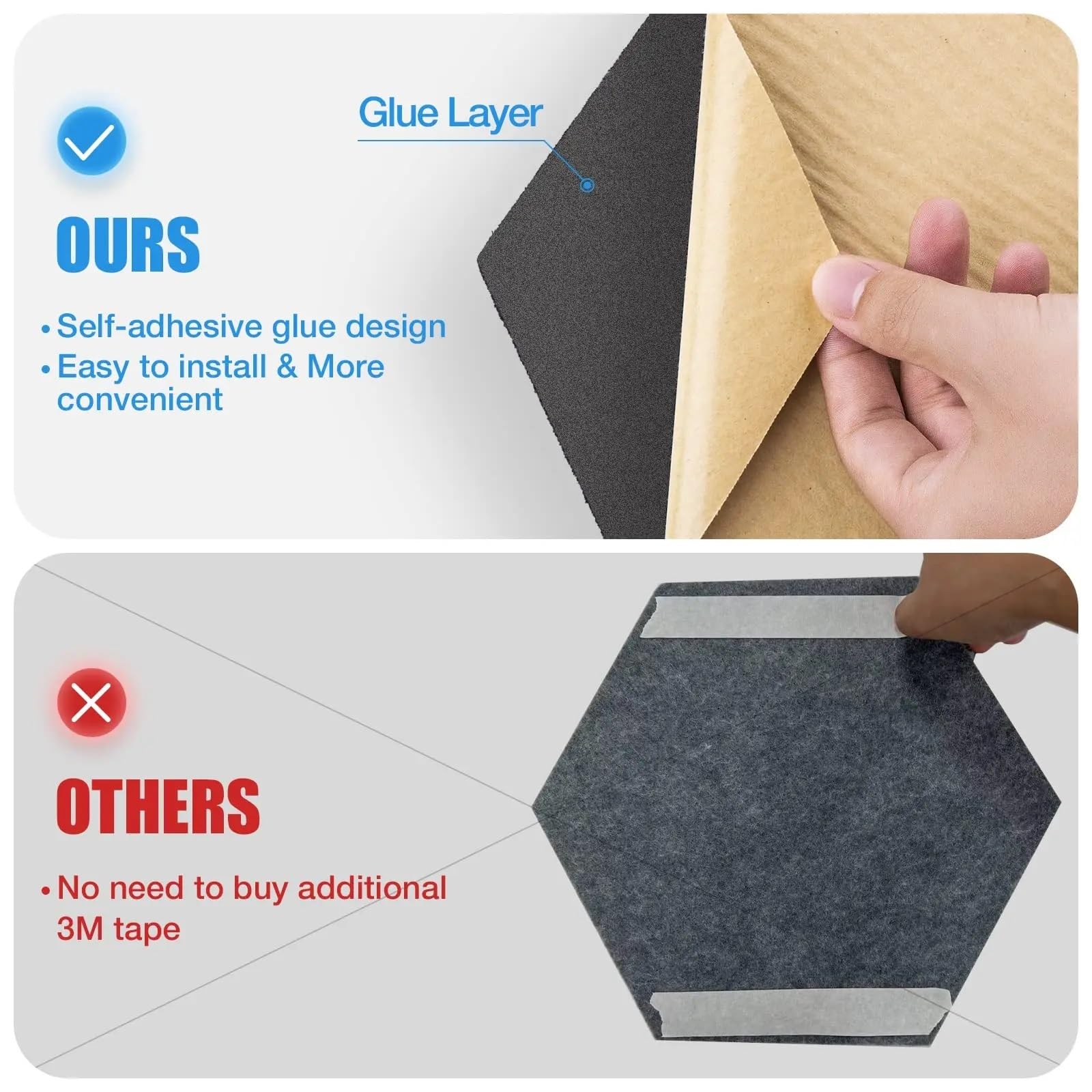Panele dźwiękochłonne, Samoprzylepne dźwiękoszczelne panele piankowe sześciokątne Studio Office Home, wielokolorowe, 6/12 szt(Light gray,6pcs Hexagon)
