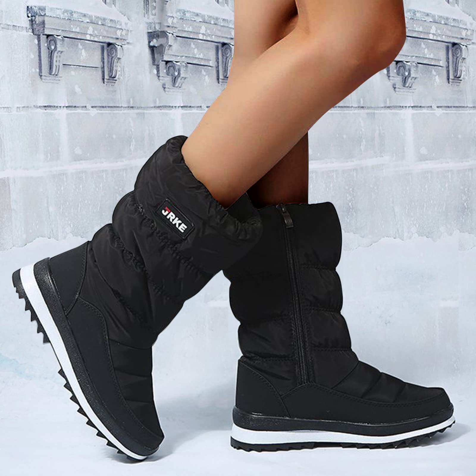 Stivali invernali da donna foderati stivali da neve antiscivolo alti stivali in pelle scamosciata plus velluto stivali invernali caldi imbottiti invernali stivali da cowboy antiscivolo, Nero10.,