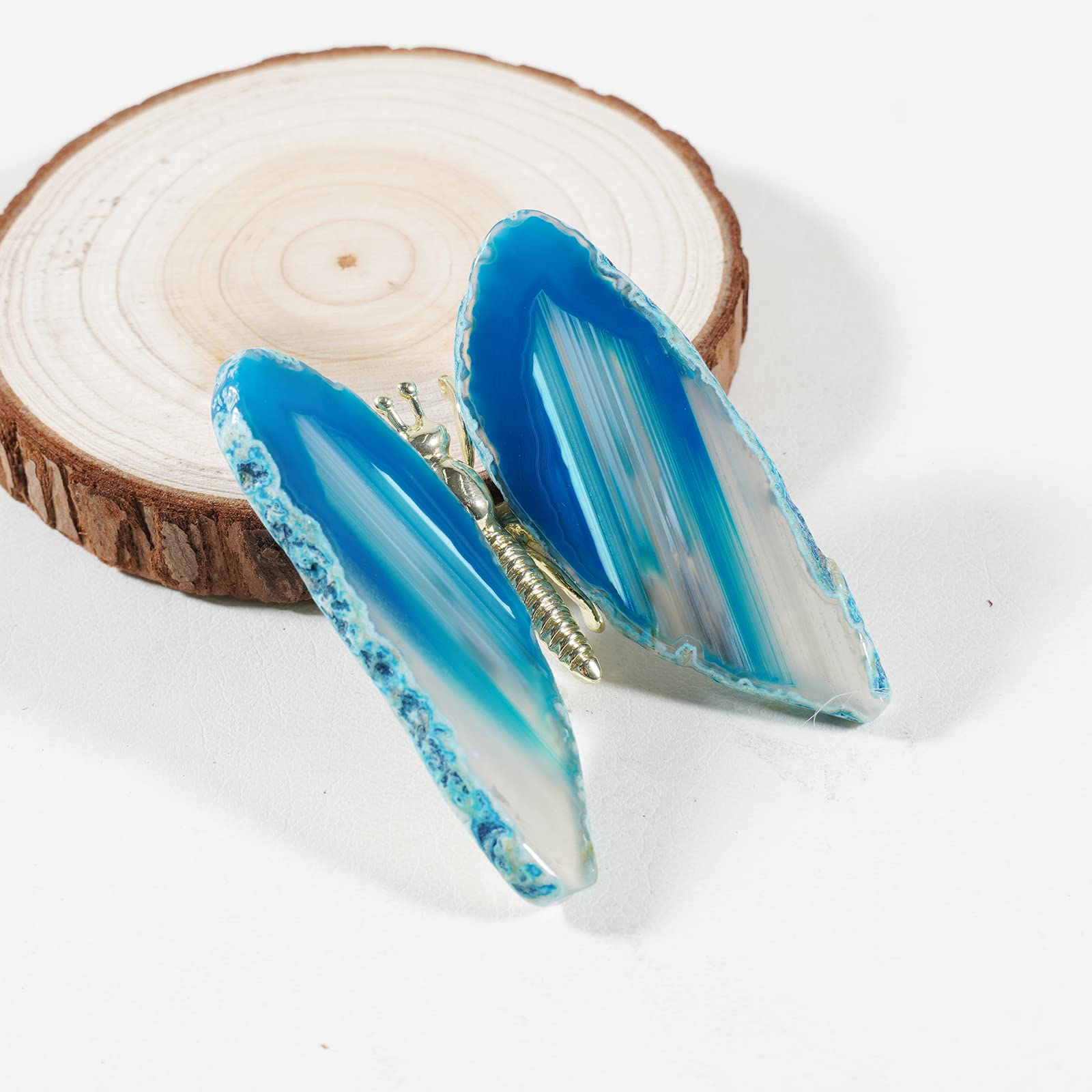 soulnioi Natural Crystal Stone Butterfly-Shpaed Quartz Ornament for Home Decor Natural Agate Raw Crystal Butterfly Healing Stone for Reiki Meditation Feng Shui Decoraion (Blue) - Image 2