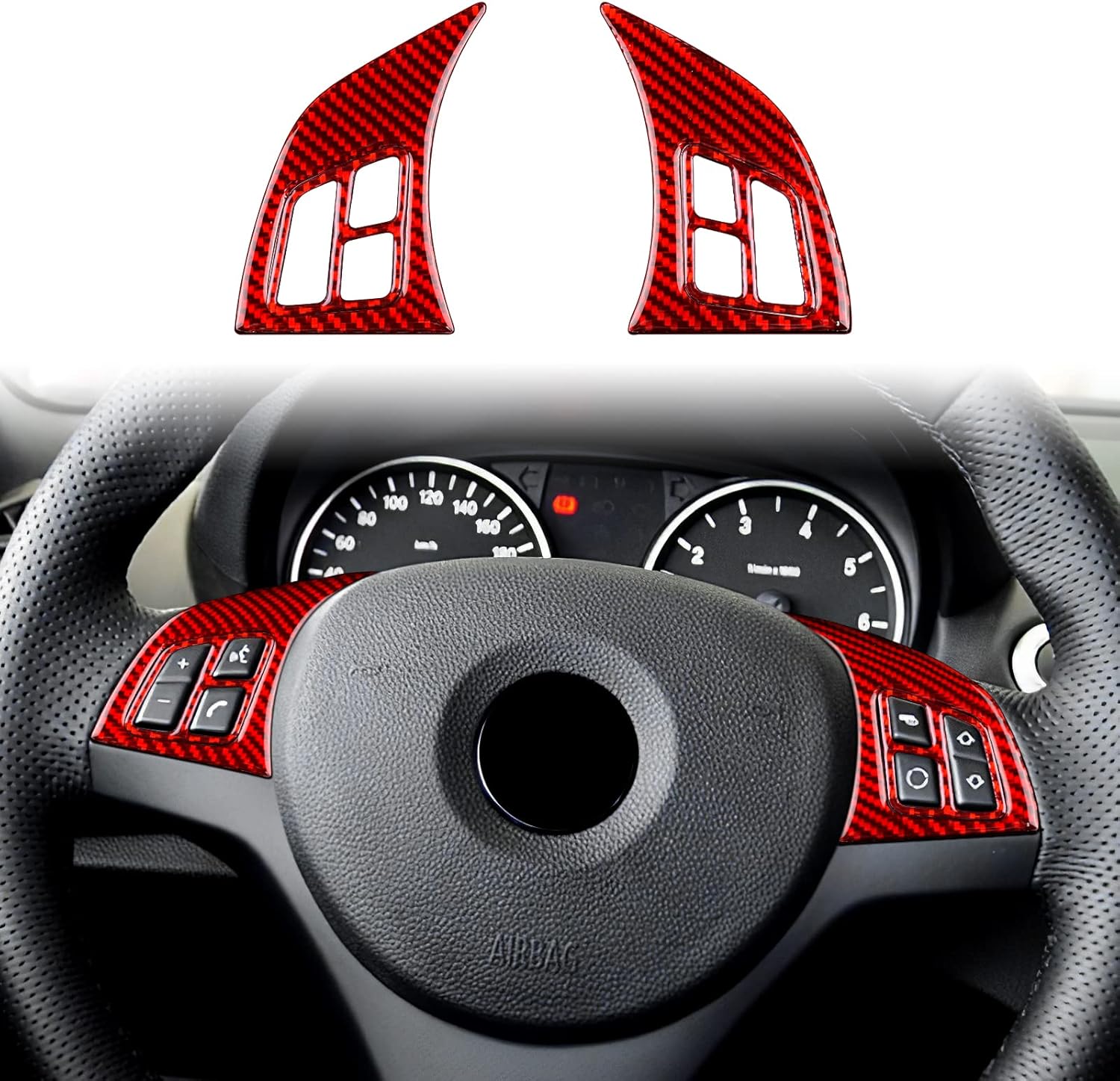 Carbon Fiber, for BMW, Sport Steering Wheel Button Panel Trim Cover for BMW 1 Series E81 E82 E87 E88 2008 2009 2010 2011 2012 2013, Interior Sticker Accessories, Black