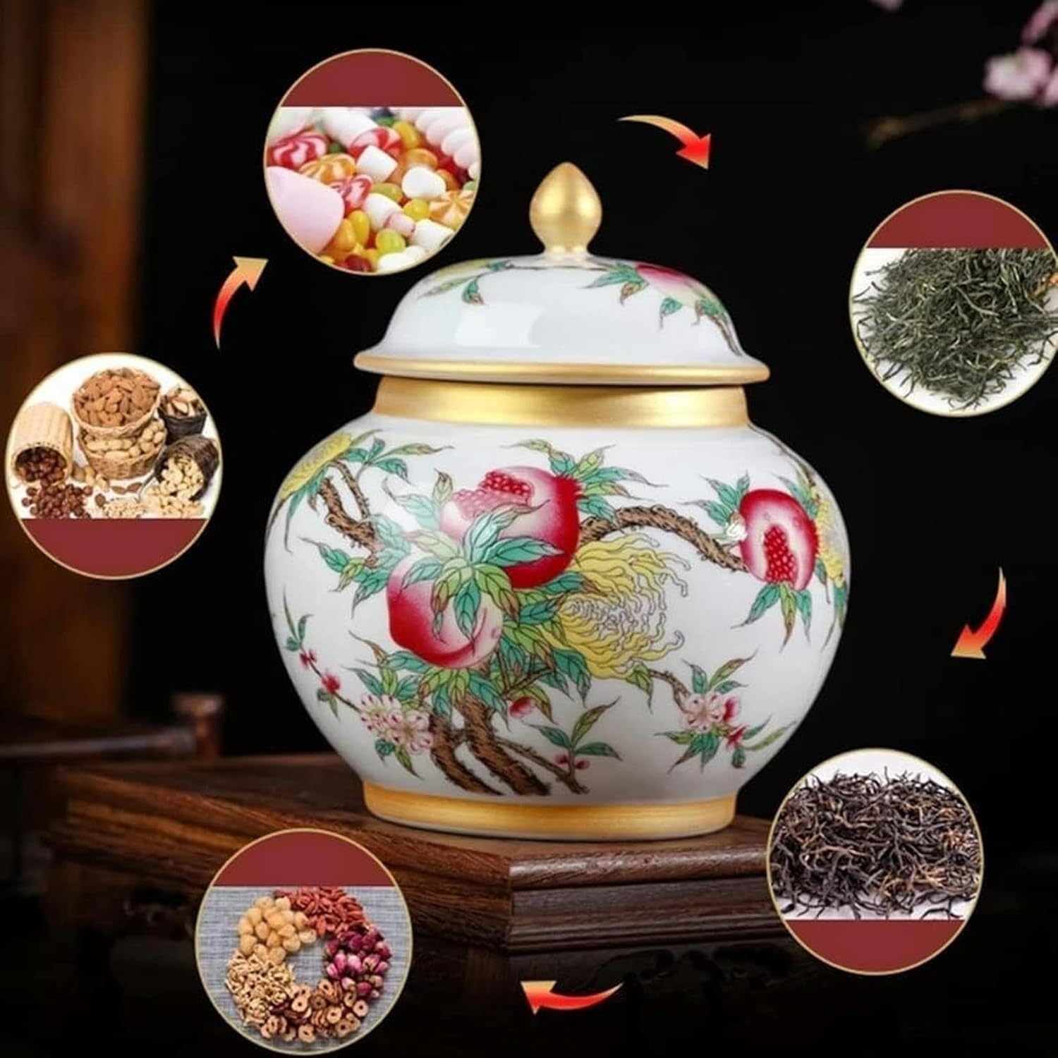 Jengibre Jinger Jarrone With Vintage Ceramic Ginger Lid With Lid, Chinese Tradition Storage Jar, Decorative Porcelain Jars, Jar Of Temple Jar Jes, 20*18*10cm