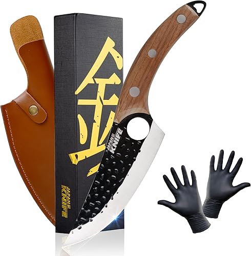 Cuchillo de carnicero, cuchillo de carnicero para cortar carne - Cuchillo de chef japonés o cuchillo de corte - Cuchillo vikingo con agarre