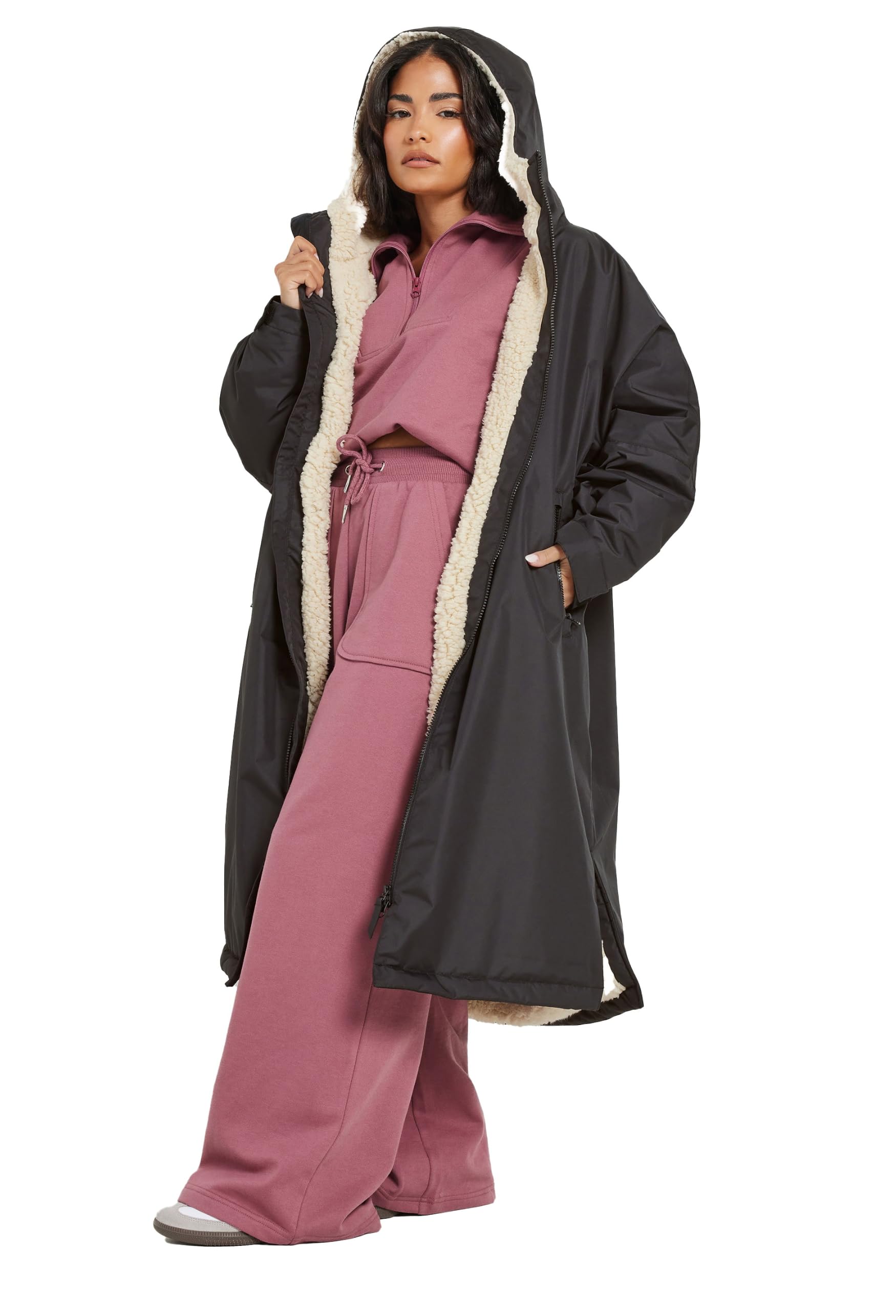 Pixiegirl Women's Black Petite Waterproof Fleece Lined Robe In Small
