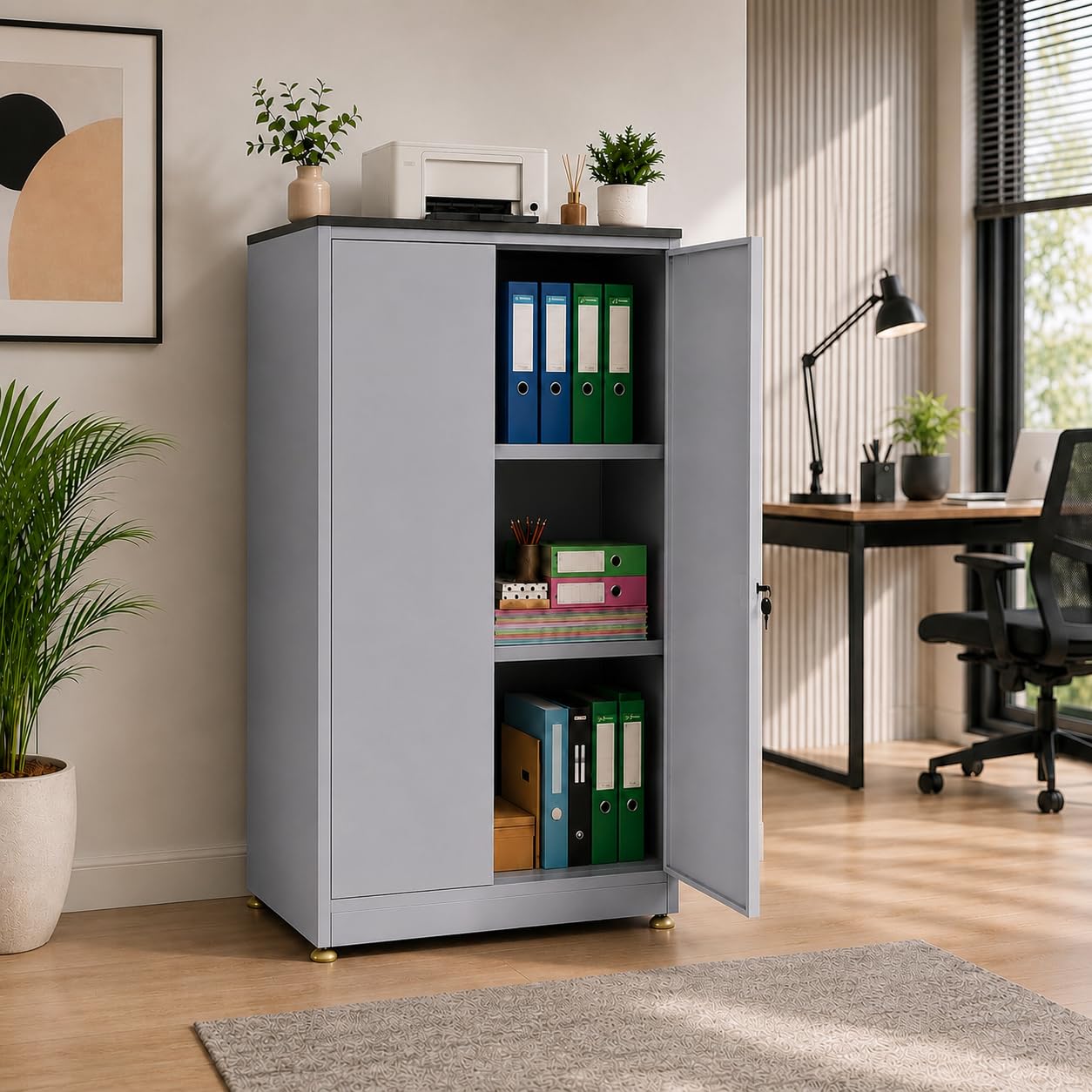 Minor Steel Almirah | Small Steel Almirah | Small Steel Cabinet 2 Door | Small Steel Cupboard | Home Office Use - (Light Grey)-image-37