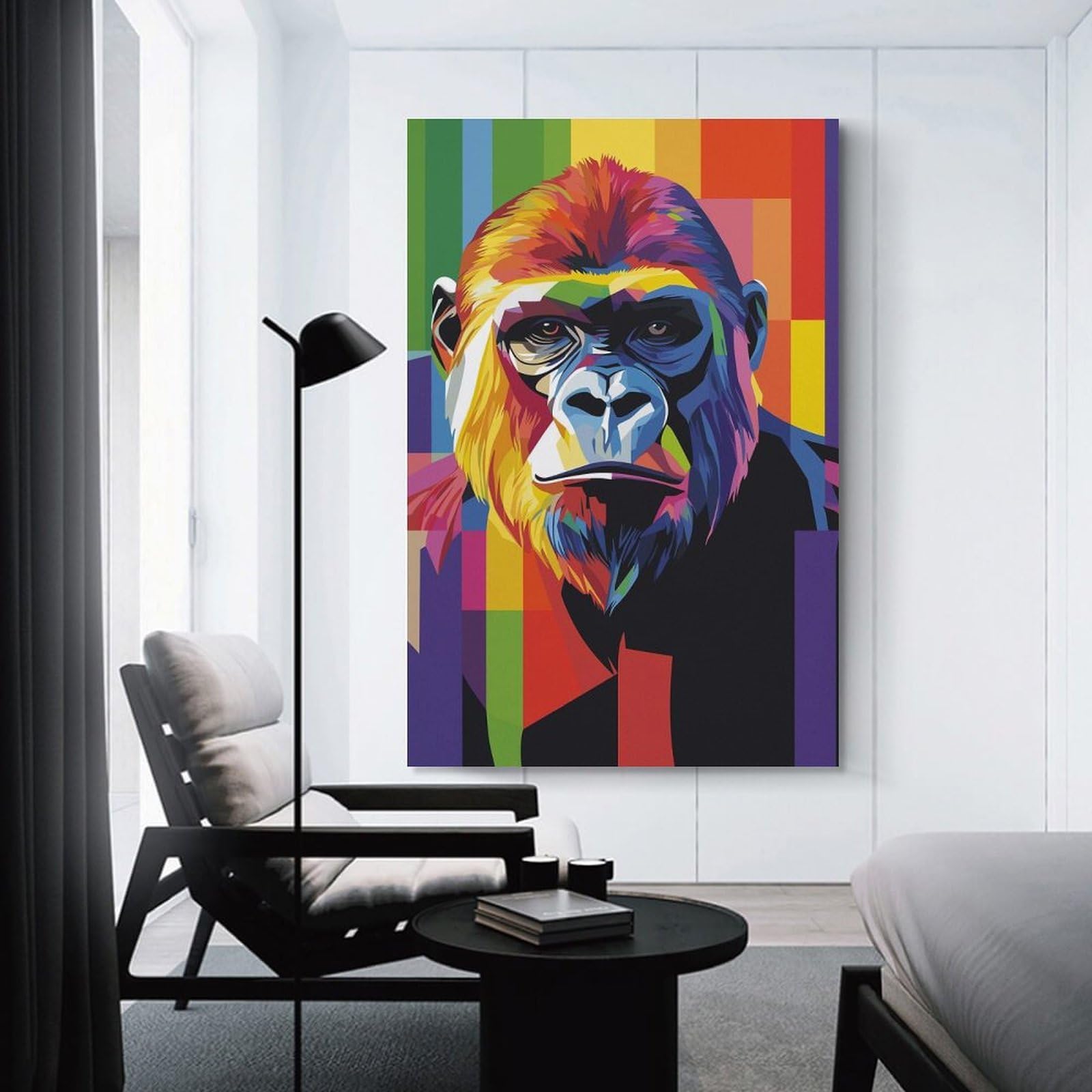 Junmoney Unframe-Style-12 Gorilla Pop Art Wall Decor Canvas Print, 24X36inch(60X90cm), For Lounge, Bedroom Or Personal Spaces, Thoughtful Wall Decor For Art Lovers