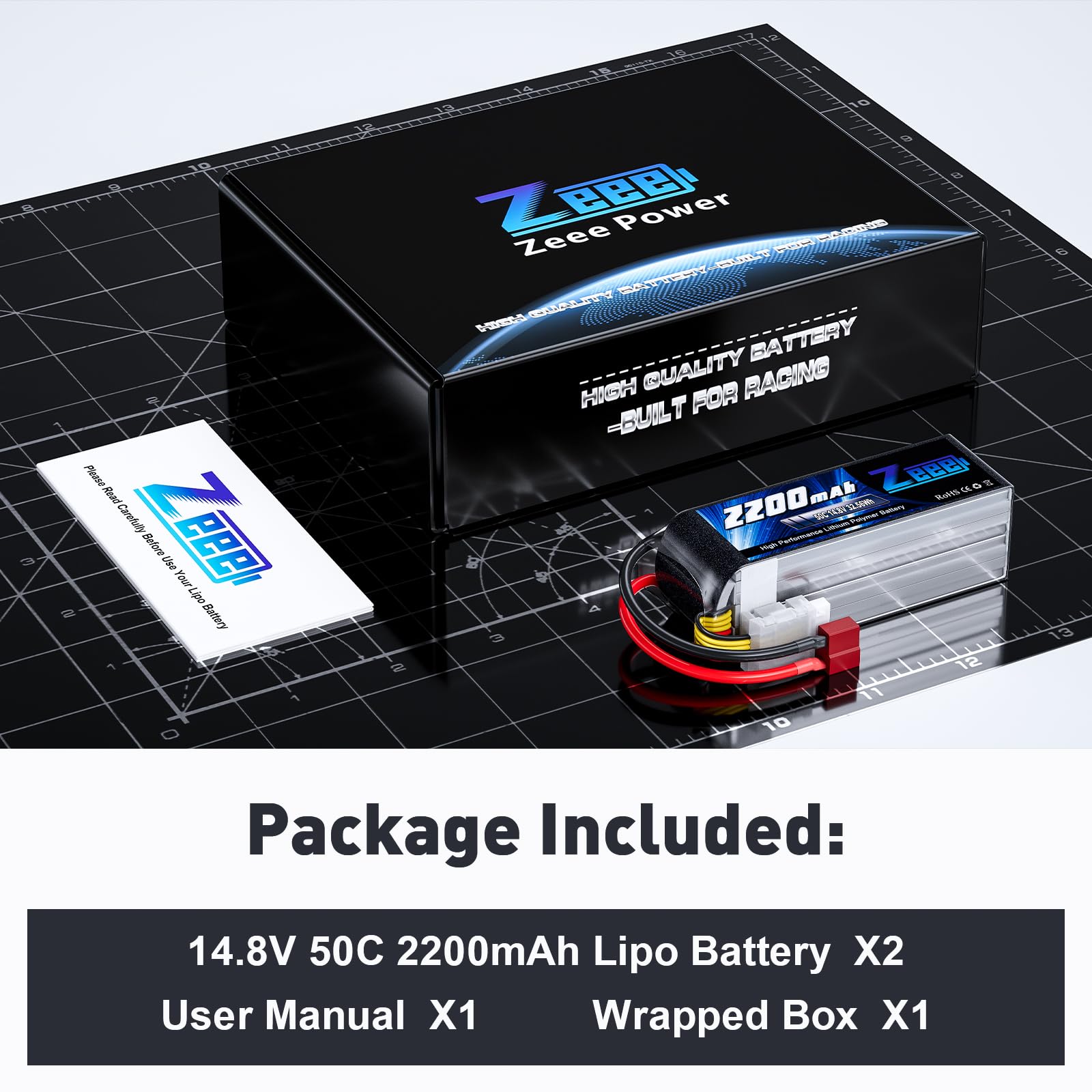 Zeee 4S Lipo Batería 14.8V 50C 2200mAh RC Batería con Deans T Plug para FPV Drone Quadcopter Helicóptero Avión RC Barco RC Coche RC Modelos (2 paquettes)