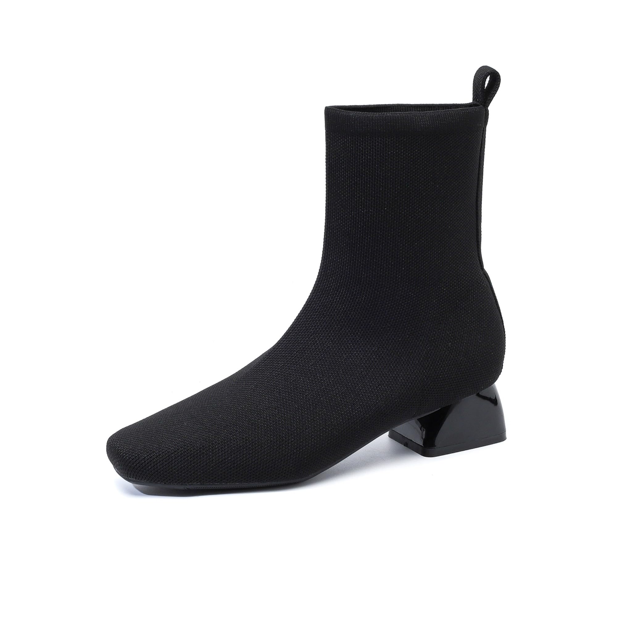 Womens Knitted Ankle Boots Low Block Heel Slip-On Fashion Booties