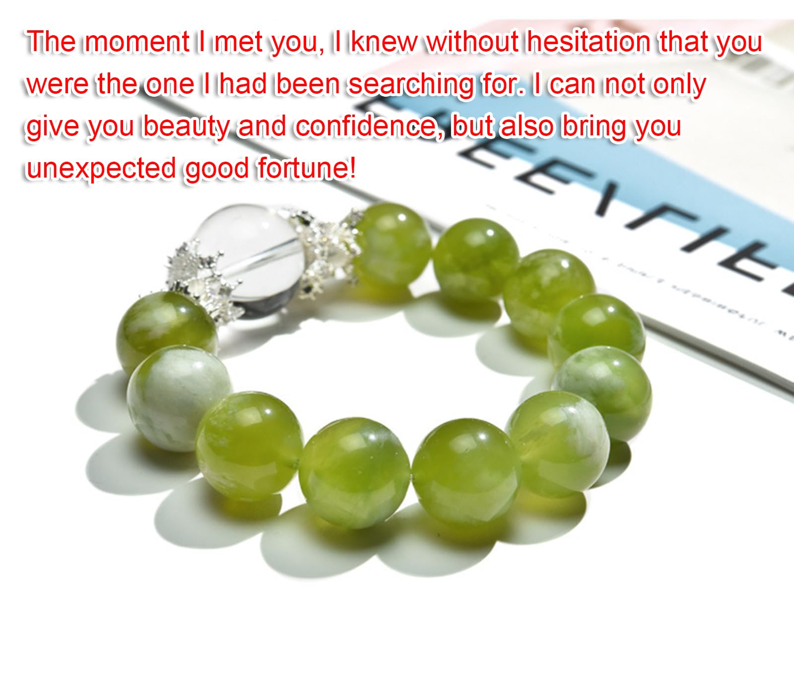 Pulsera de Cristal con Cuentas – Joyería de energía curativa Hecha a Mano – Pulsera de Cristal de Espuma de Leche de UVA Verde Natural para Mujer,12.5mm