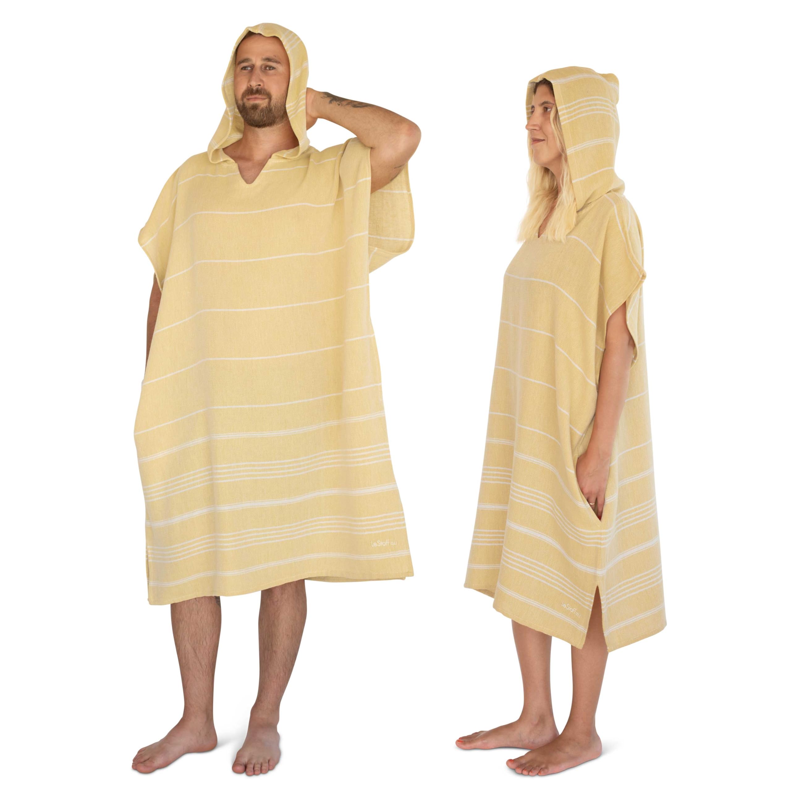 LeStoff Badeponcho - 50% Bio-Baumwolle 50% Hanf - Leicht, Saugstark, Schnelltrocknend, Bio, Strandponcho mit Kapuze, Handtuchponcho, Surf Poncho, Handtuchkleid, Duschponcho, Umziehponcho