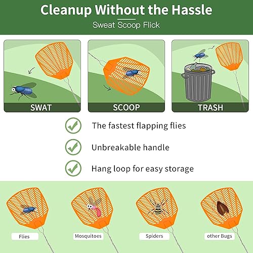 Miniatura 5 de Garsum Paquete de 6 matamoscas de plástico fuerte, mango largo duradero, matamoscas a granel, insectos, matamoscas que funcionan para interiores y