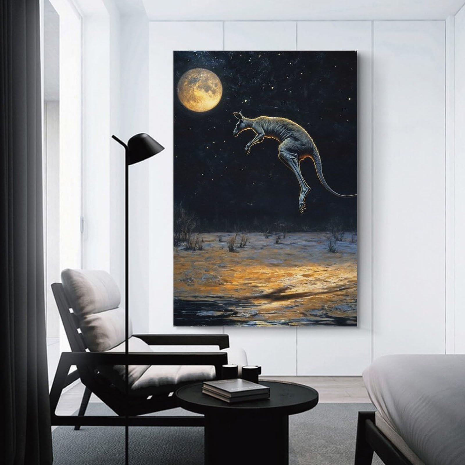 Junmoney Kangaroo Leaping Under Moonlight Wall Picture Print 20x30inch(50x75cm), for Apartment Walls, Studios Or Work Areas, A Simple Refresh for Blank Walls