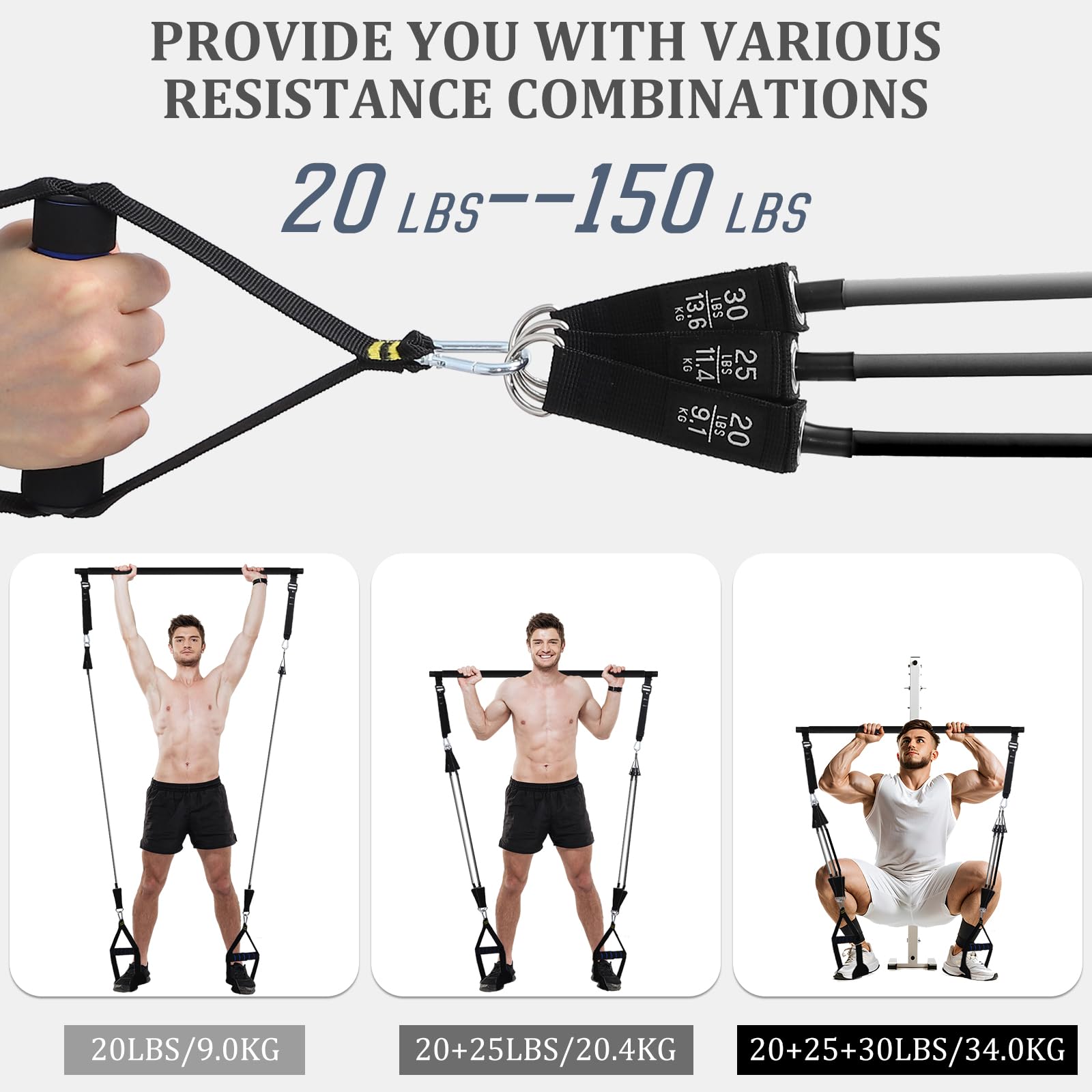 Barra de Pilates con 6 Gomas Elasticas Musculacion, Látex Bandas de Resistencia Bandas Elasticas Fitness Smartworkout para Casa y Gimnasio Yoga Pilates Estiramiento Fitness
