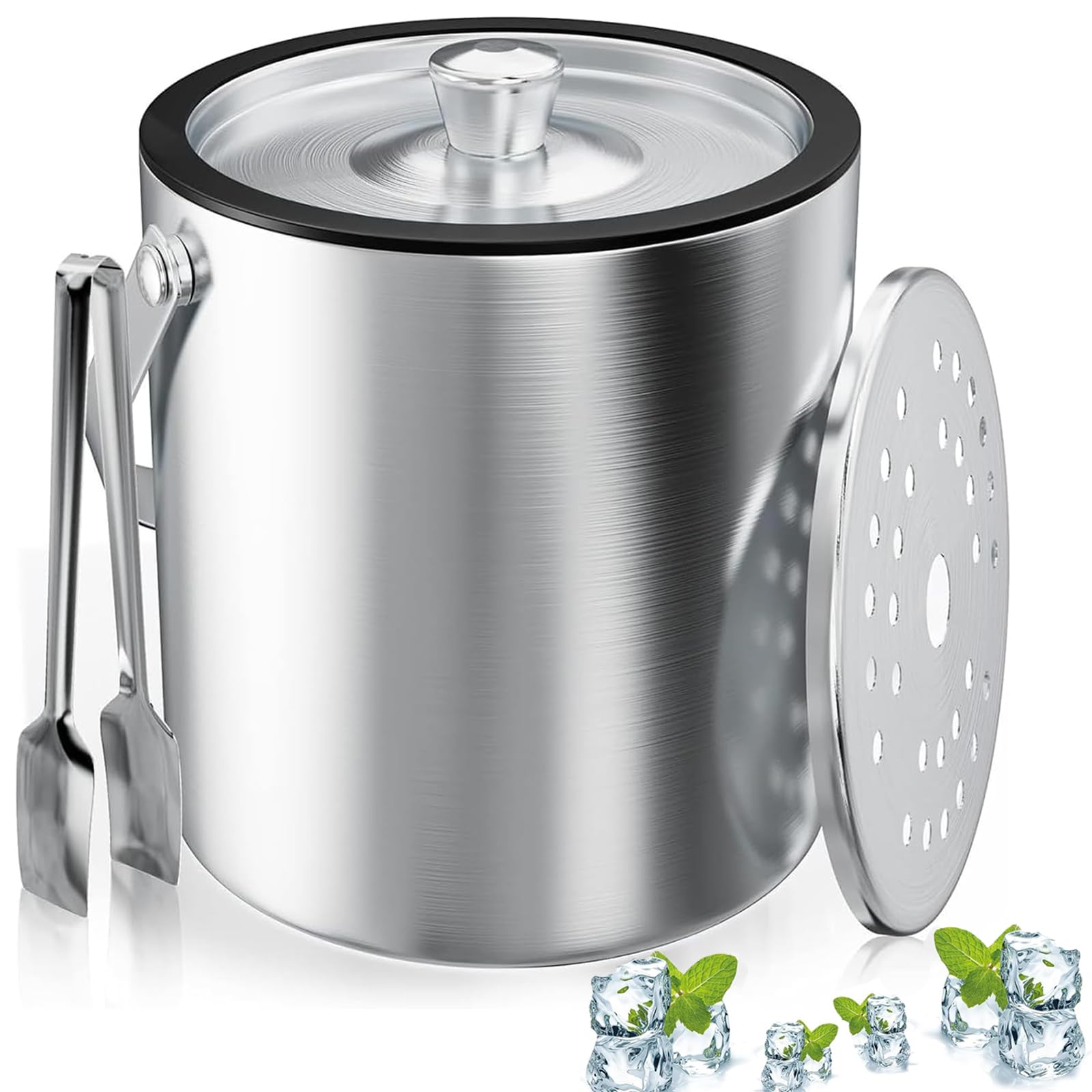 Secchiello Per Ghiaccio In Acciaio Inox Doppia Parete 2L - Con Pinza, Colino E Stampo In Silicone, Isolato - 3