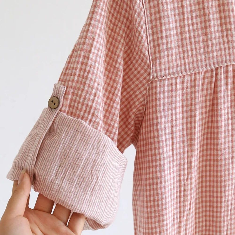 Camicia da Notte Donna - Gonna Lunga da Donna in Tinta Unita Primavera E Autunno Gonna Scozzese Camicia da Notte A Maniche Lunghe Gonna da Casa Semplice Gonna con Scollo A V Camicia da Notte