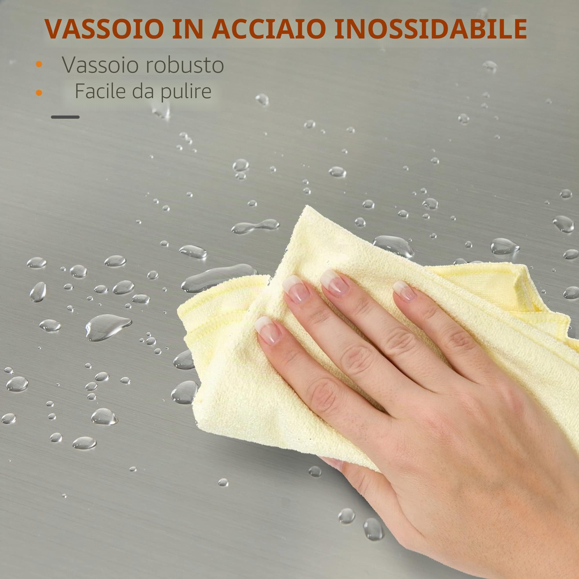 HOMCOM Carrello da cucina con ruote, multiuso, 1 cassetto, armadio a 2 ante con ripiano porta strofinacci in MDF bianco acciaio inossidabile