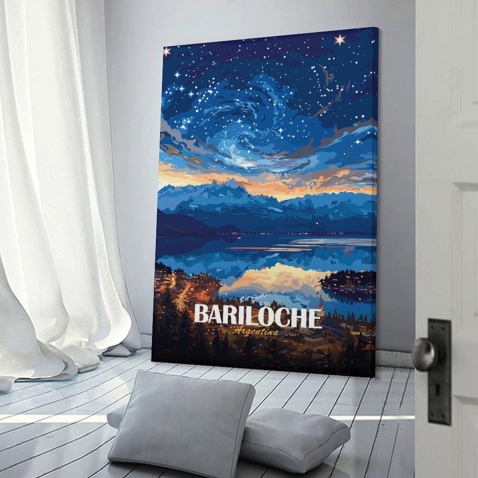 Junmoney Frame-Style-19 Bariloche Argentina Nightscape Travel Wall Art Print 20X30inch(50X75cm), For Corridors, Hallways Or Apartment Entries, Wall Decor To Refresh Empty Corners