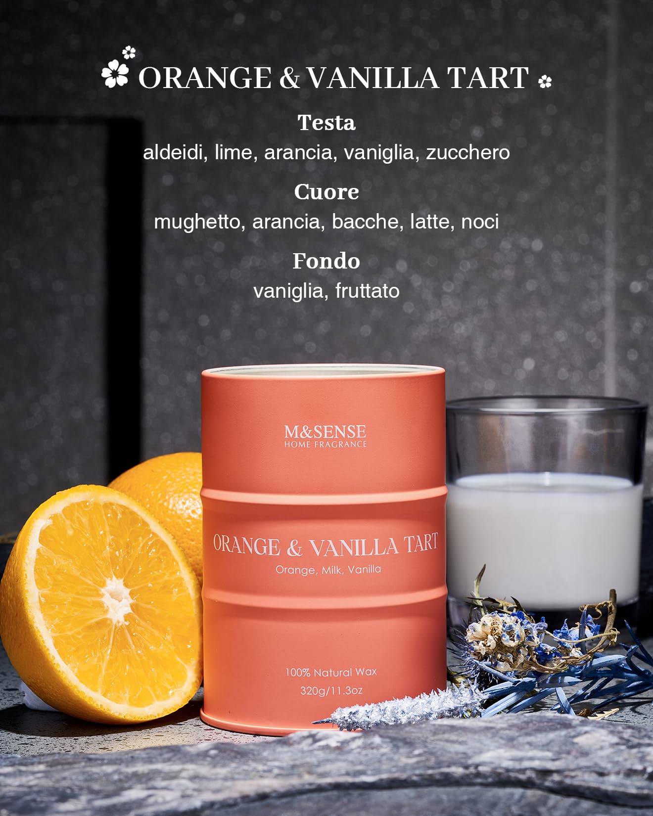 Candele M&SENSE Candele profumate alla vaniglia d'arancia per la casa, candele di soia organiche pulite non tossiche altamente profumate Candele profumate decorazione Candles Cozy Room Decor
