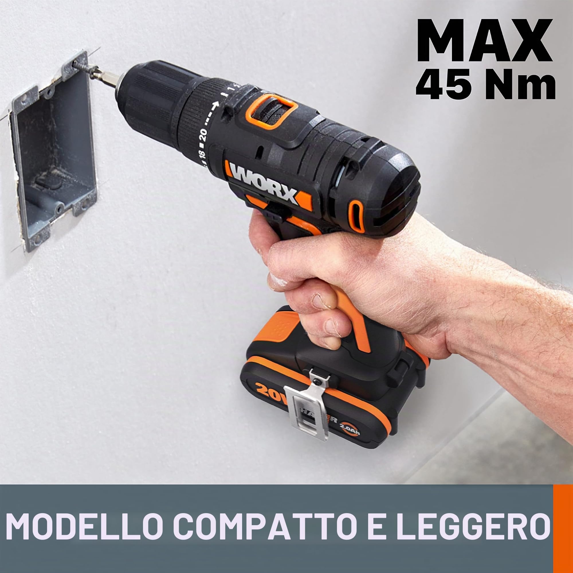 WORX WX108.9 Trapano avvitatore senza fili 20 V, coppia massima di 40 Nm, mandrino ø13 mm, ideale per piccoli lavori, 2 velocità variabili, compatto e leggero, senza batteria e caricabatterie