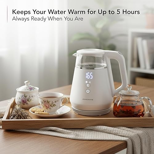 Miniatura 5 de OVENTE Hervidor eléctrico pequeño de 1 L con 5 preajustes de temperatura, pantalla digital, 5 horas de mantenimiento del calor, apagado automático,