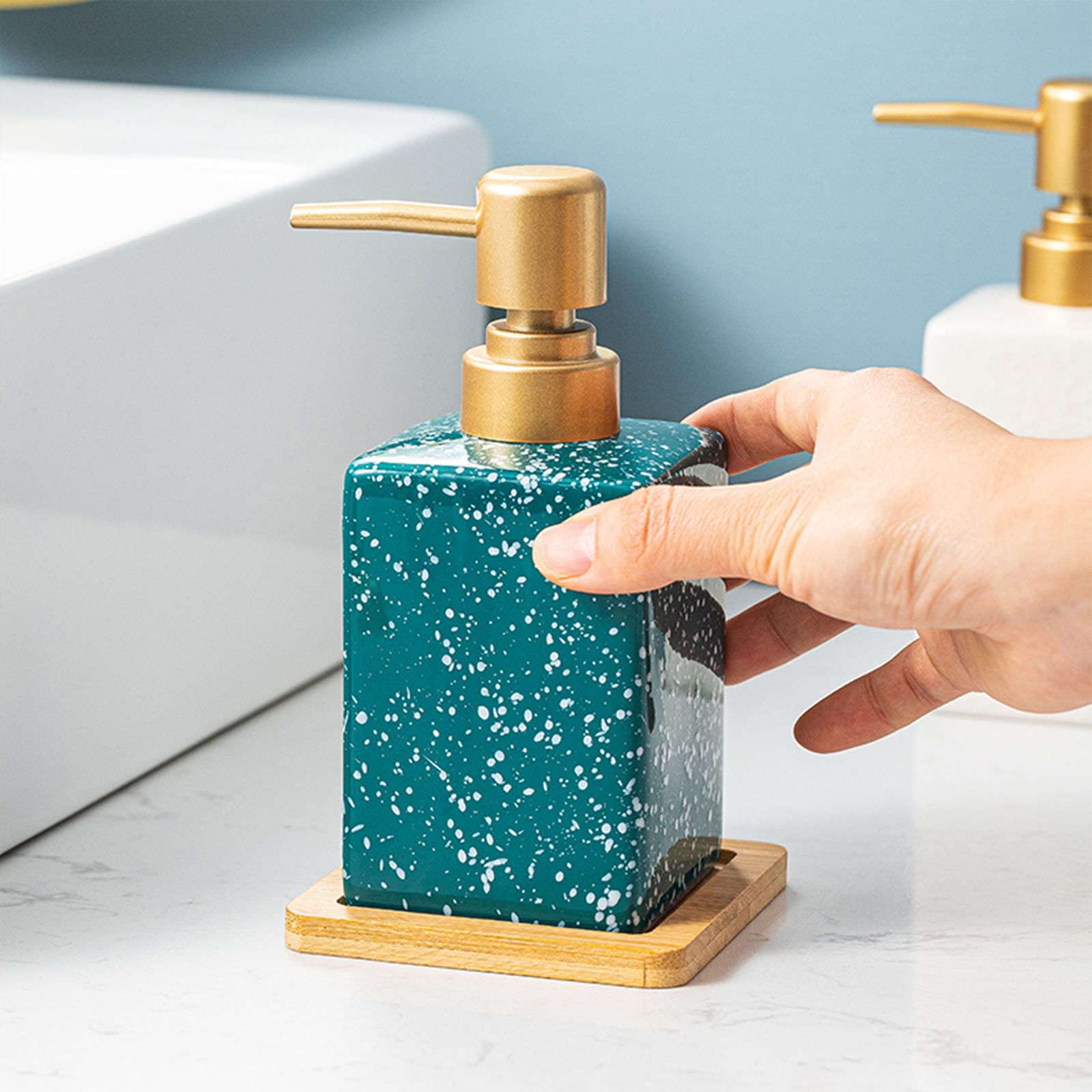 soap dispenser, Soap Dispenser,/320ml/11.3oz Lotion, Hand, Shampoo With Empty Pump, For Bathroom-green-with base