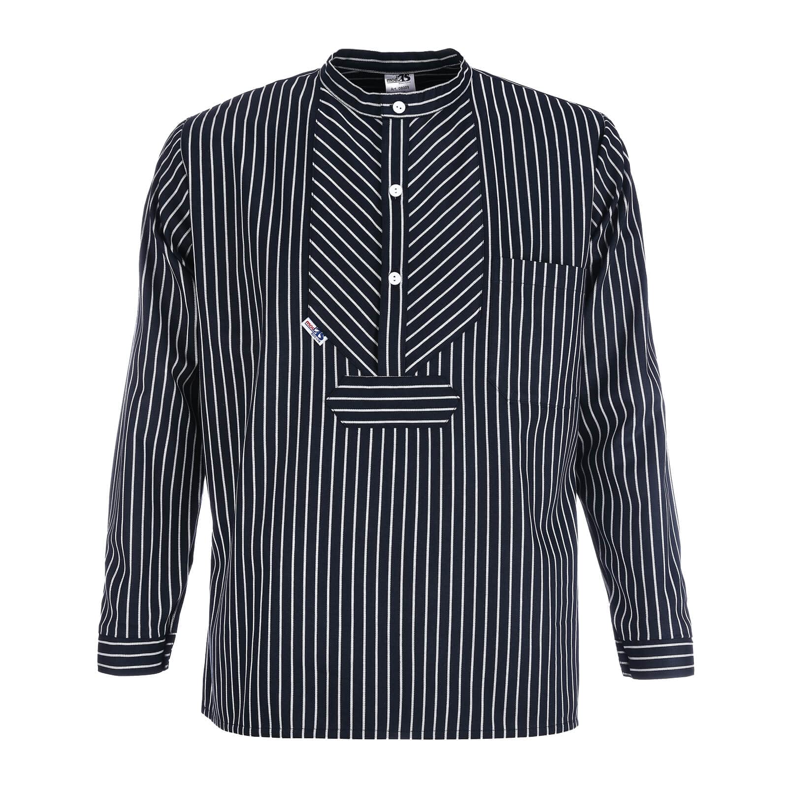 modAS Unisex Finkenwerder Fischerhemd Basic Line – Hemd Seemann Skipper Fischer-Hemd gestreift aus Baumwolle mit Breiten Streifen in Blau Größe 3XL
