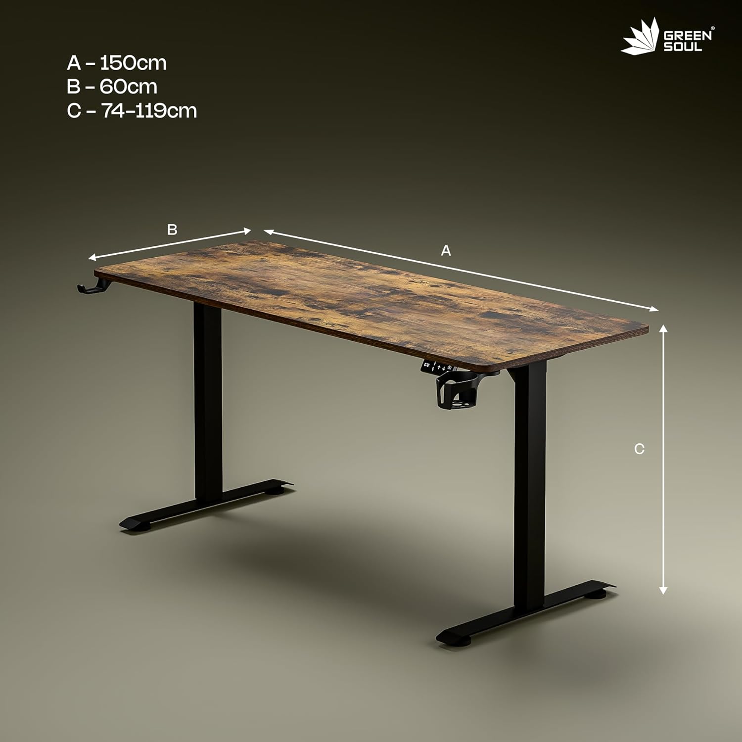 Green Soul Imperium Pro Height Adjustable Table for Office Work | Smart Everyday Ergonomic Table | ImpactShield Anti-Collision | 3 Year Warranty | Installation Provided (Antique Wood,1500mm/5 Ft Top)