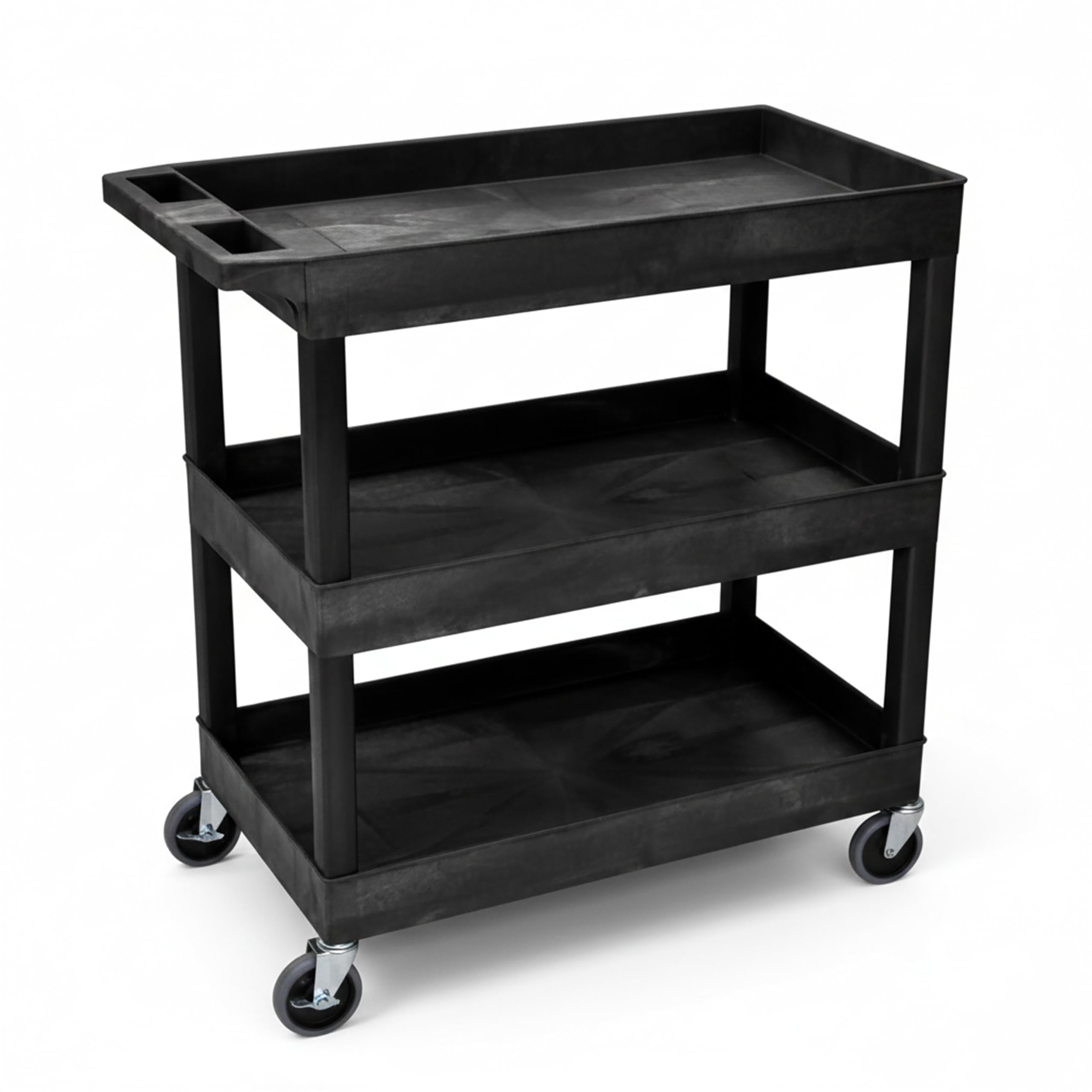 LUXOR EC111-B Tub Storage Cart 3 Shelves - Black,32" x 18"