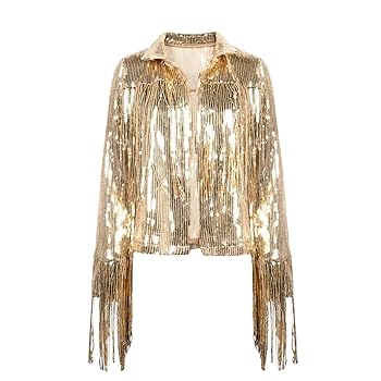 Amazon.com: XUNRYAN 2024 Sequin Fringe Jackets Women Sparkly