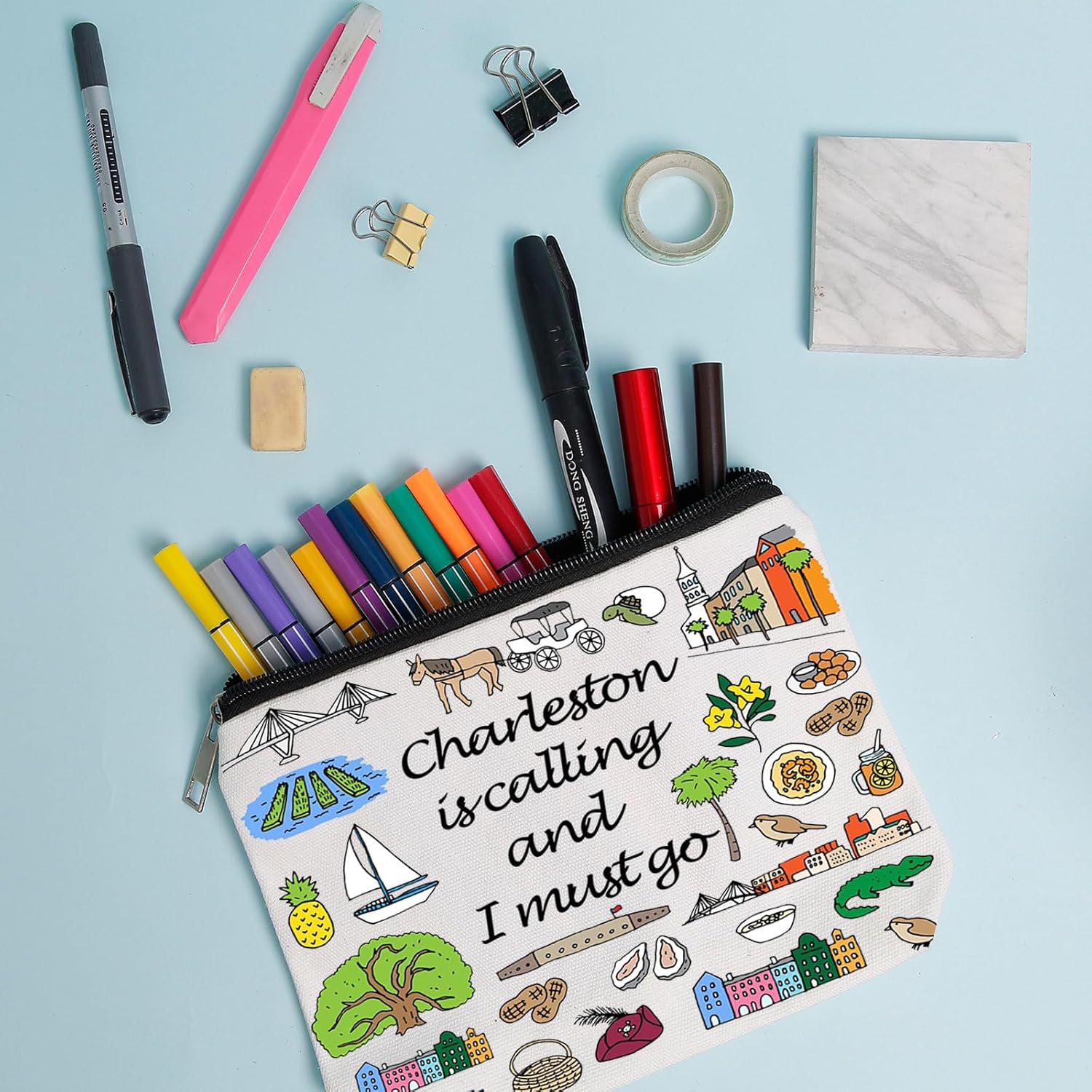 WZJHCL Charleston South Carolina Bachelorette Party Makeup Bag Charleston South Carolina City Travel Pouch Bag Charleston Souvenir (Charleston) - Image 4