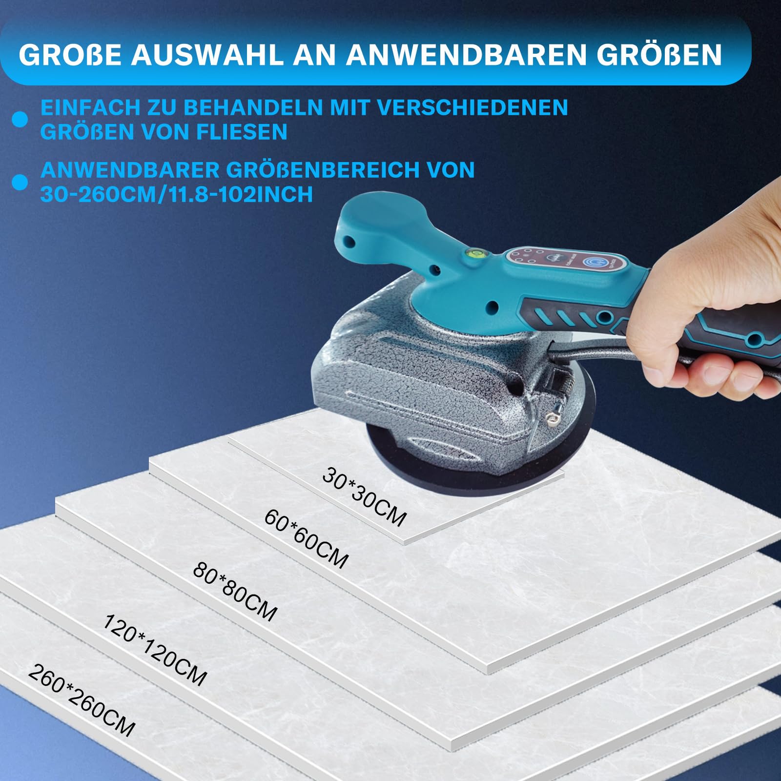 Fliesenleger Maschine für Makita 18V,Akku Fliesenrüttler,100kg Adsorption für 30-260cm Fliesen,Fliesenlegerwerkzeuge mit 5 Gänge einstellbar und 13cm Saugnapf,für Boden, Wandfliesen, Glas(Ohne Akku)