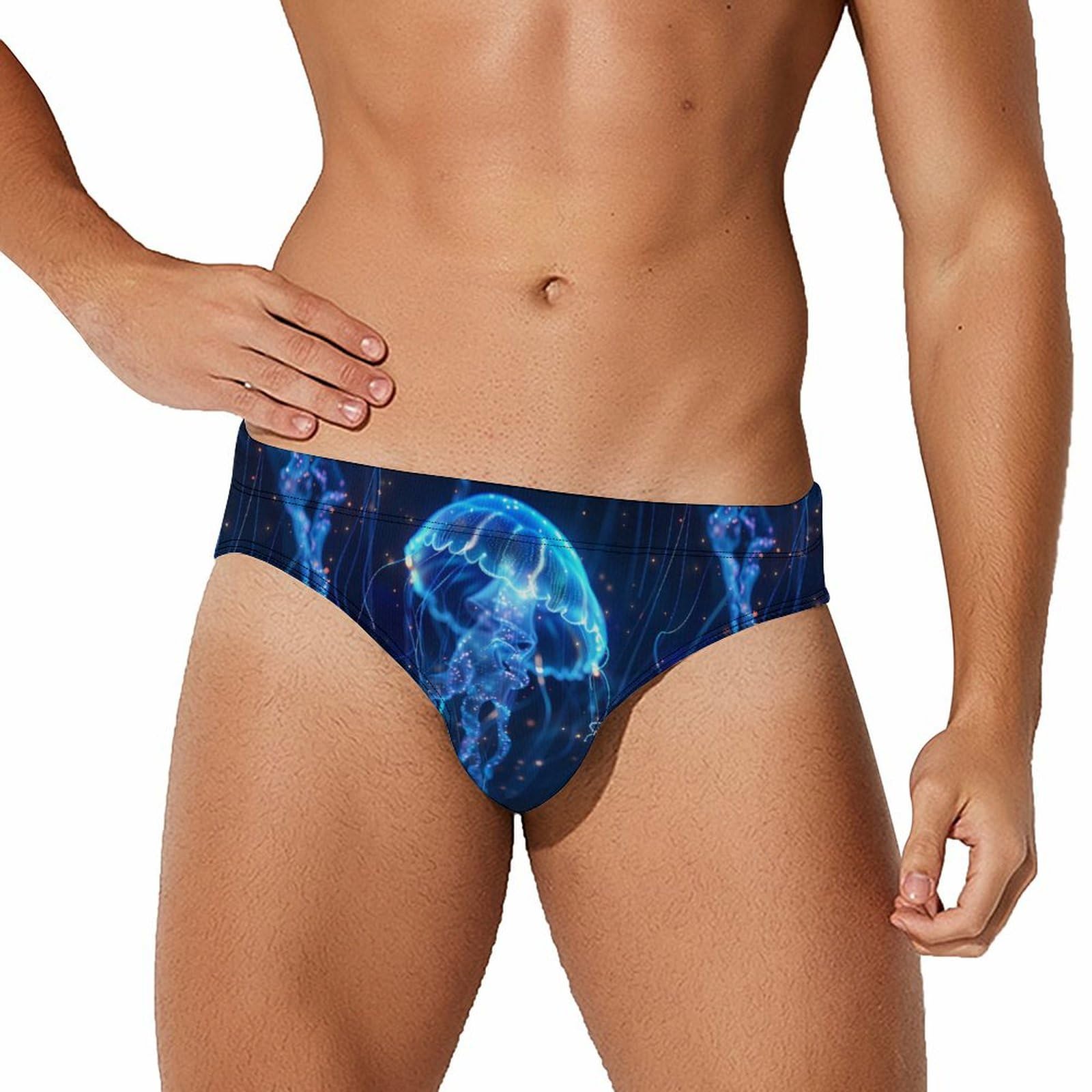 Jellyfish Underwater World Magic Mens Swim Briefs Bikini Swimwear Print Beach Shorts Sexy Swimsuit L