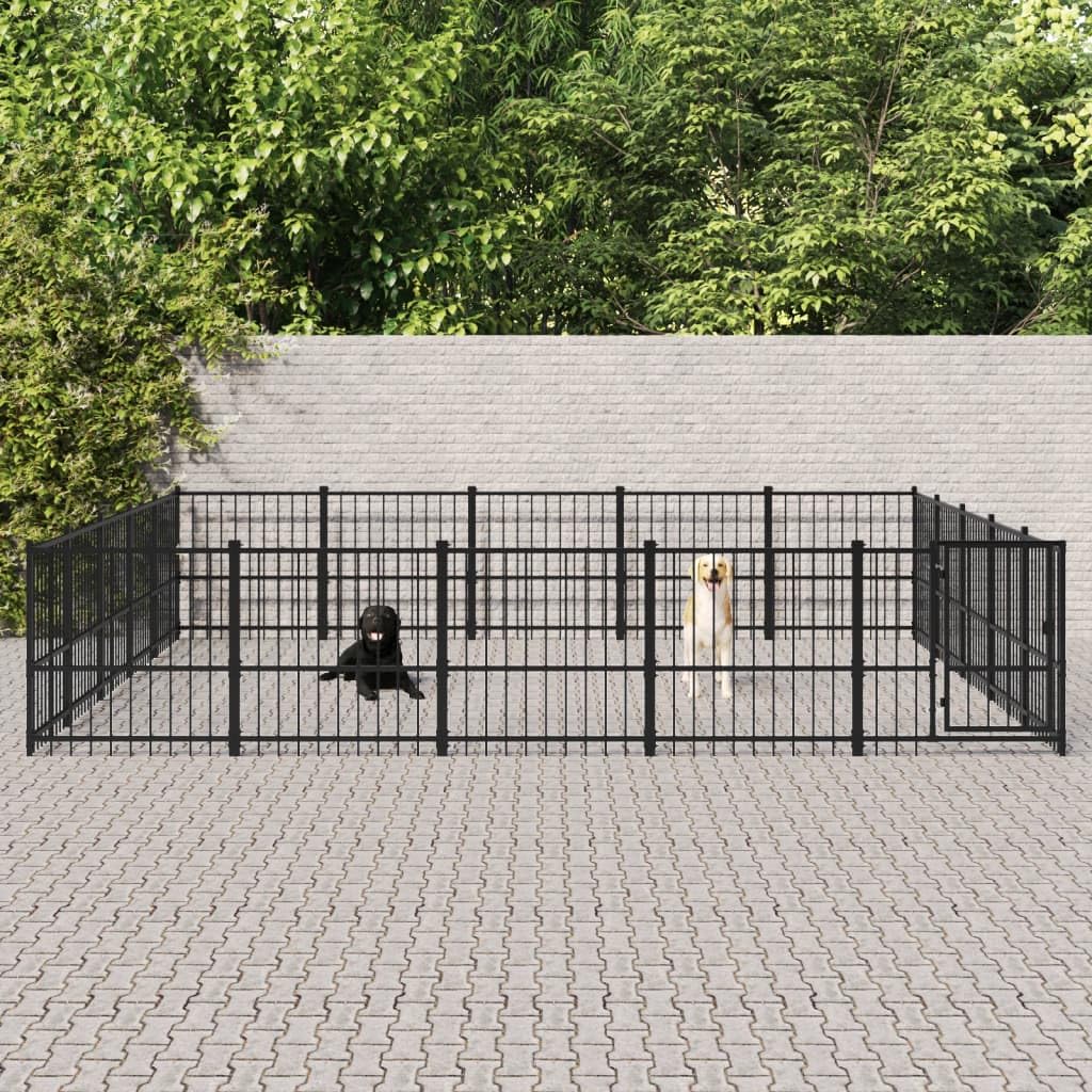Hodowla dla psa ze stali 23,52 m², klatka All-in-One ze stalowymi ściankami z prętów, zamykane drzwi bezpieczeństwa, wytrzymałe wybiegi do zabawy i treningu